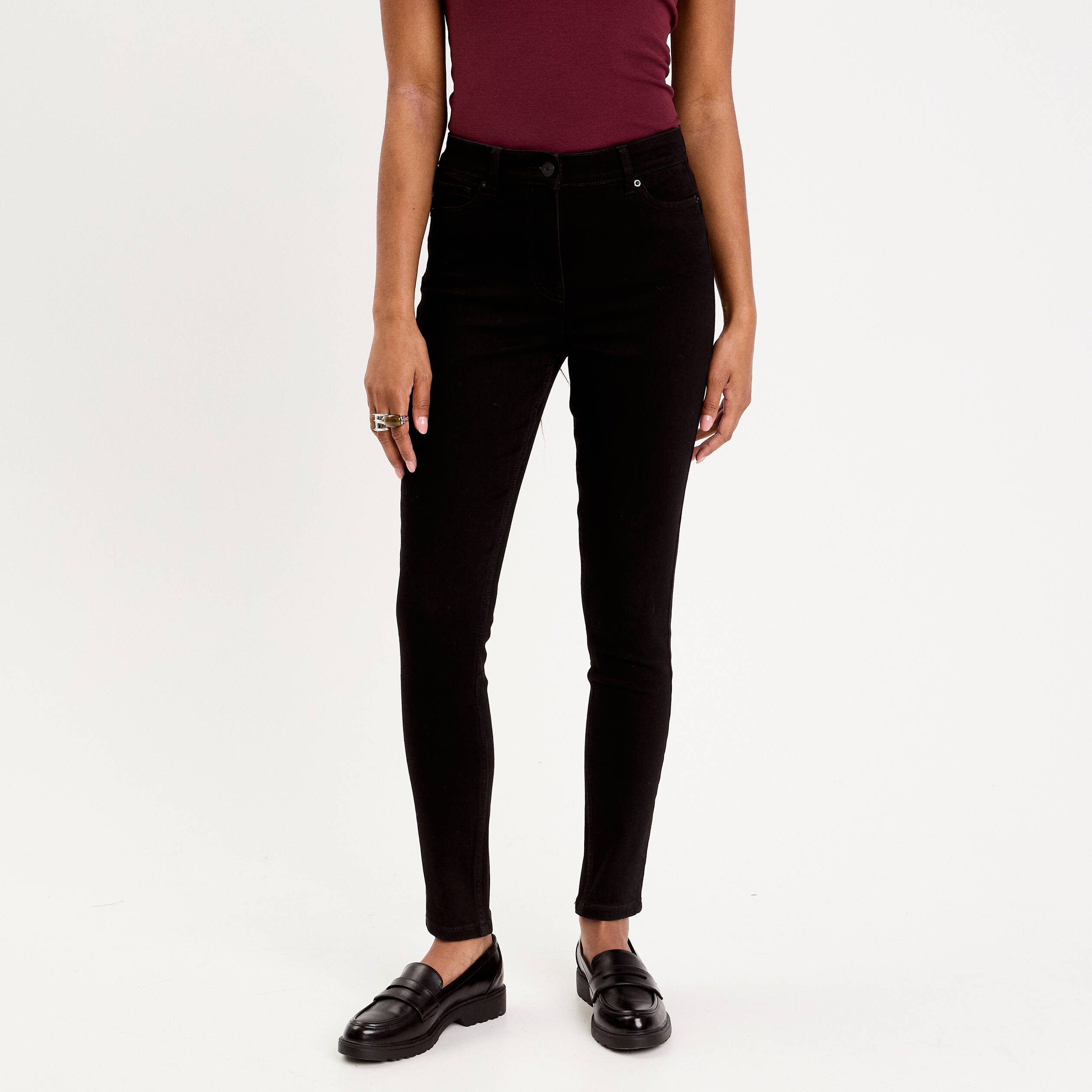 Jean skinny push-up taille standard denim noir femme
