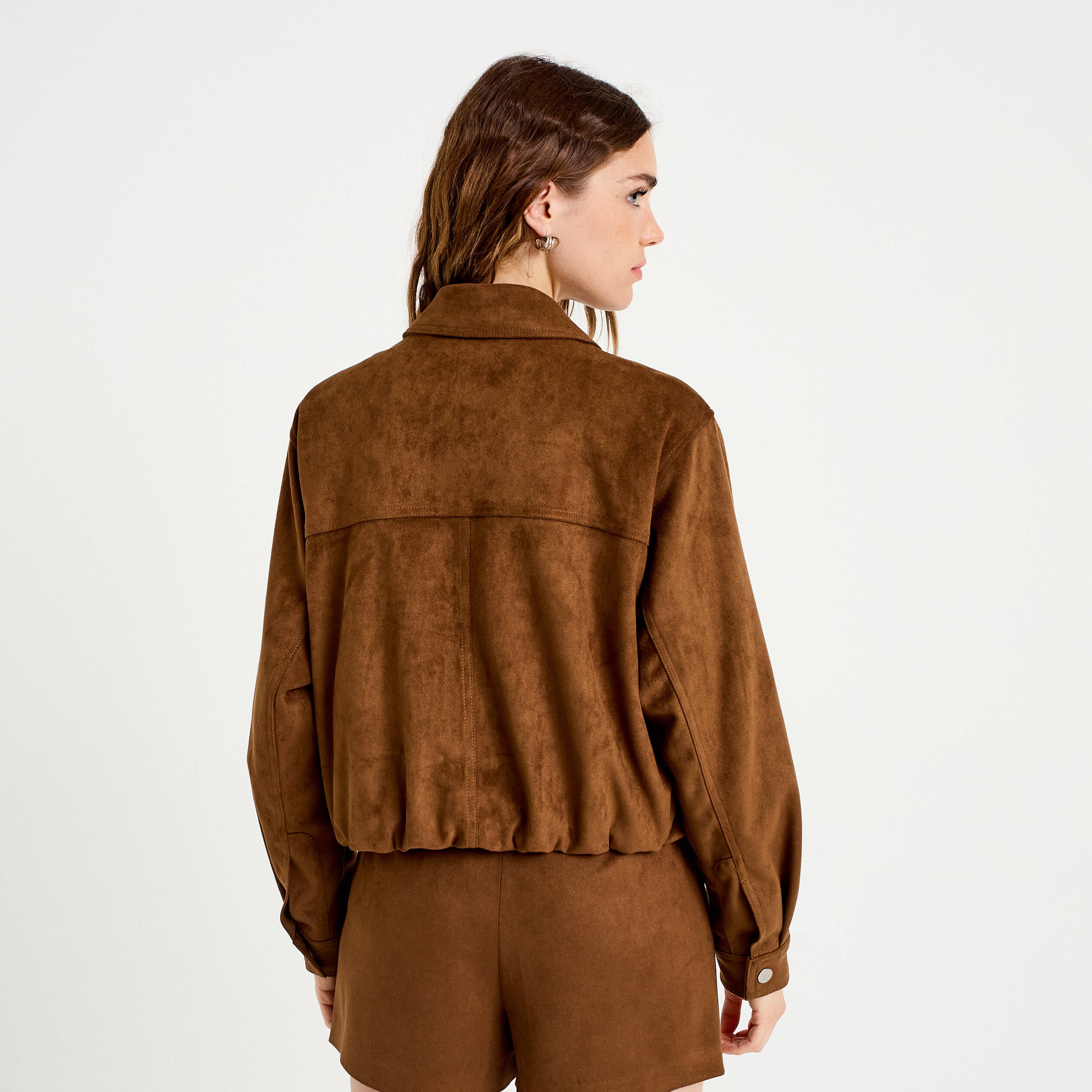 Jupe-short courte aspect daim marron femme