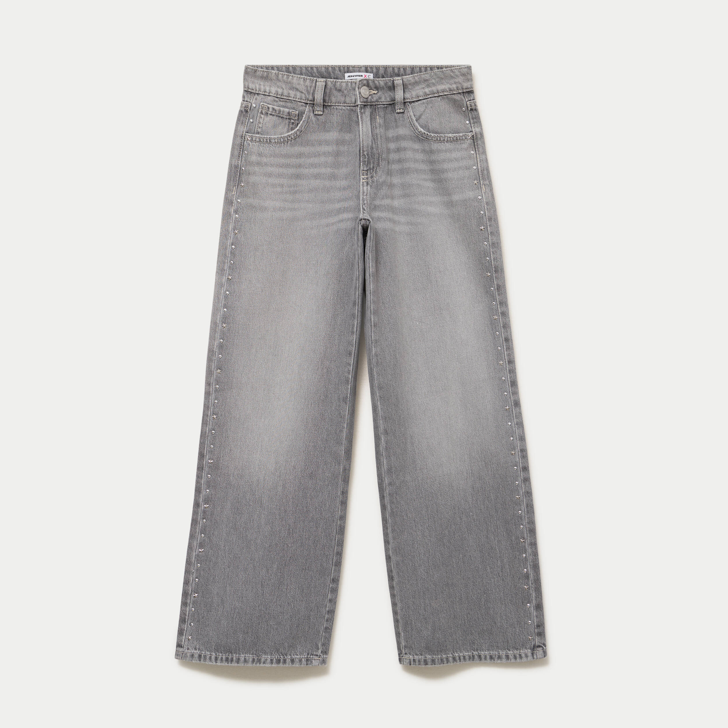 Jean wide leg taille basse denim gris clair femme