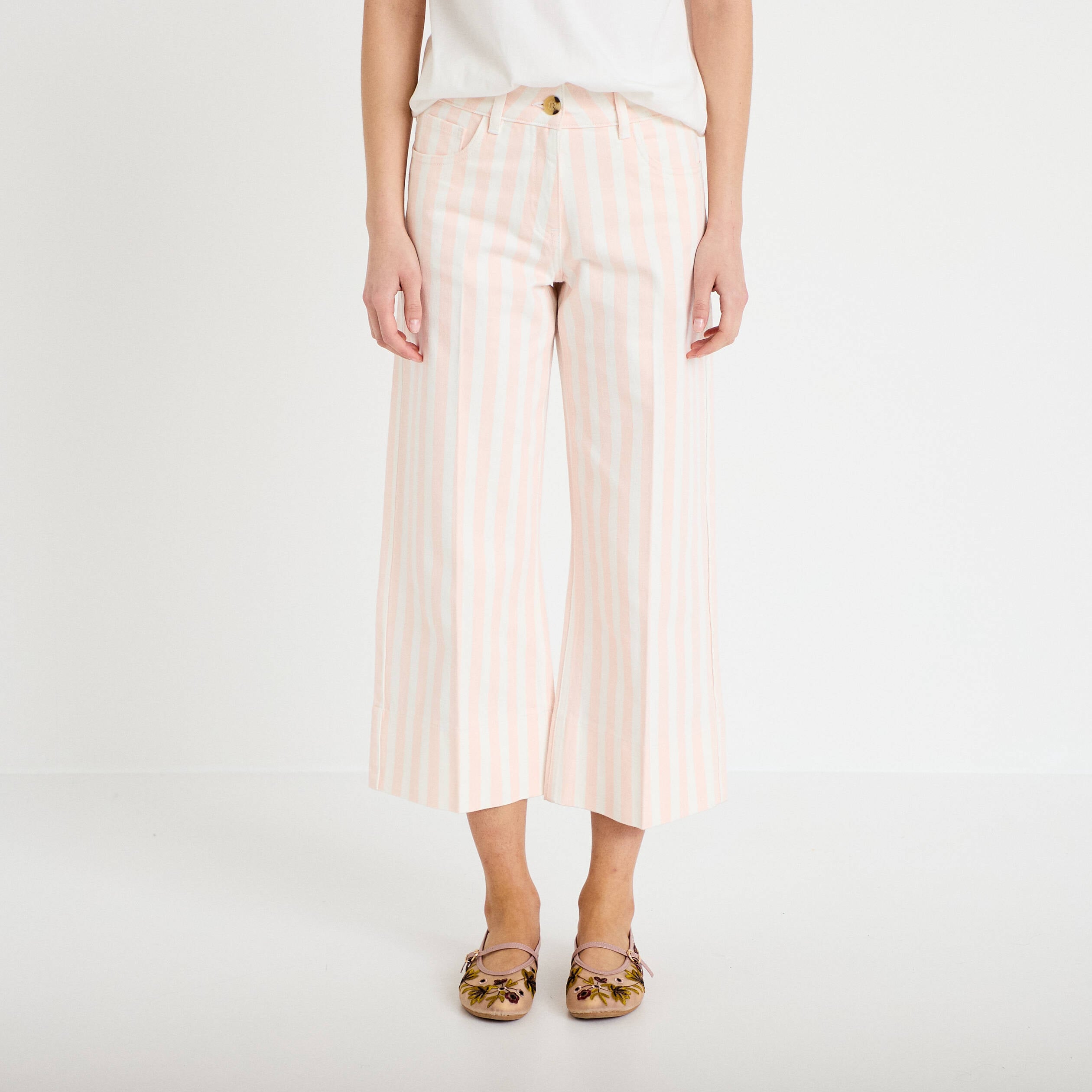 Jean wide leg cropped taille haute blanc femme
