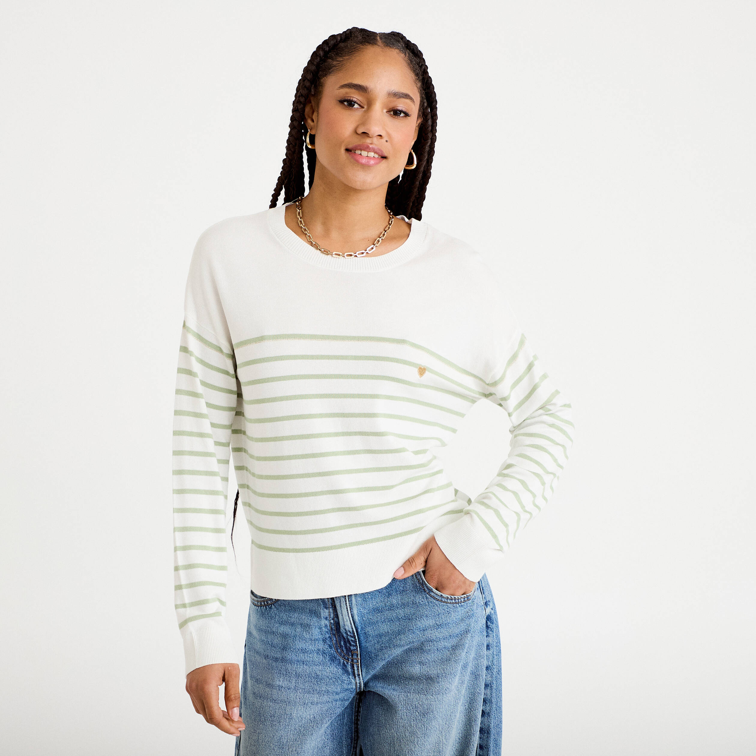 Pull manches longues vert pastel femme