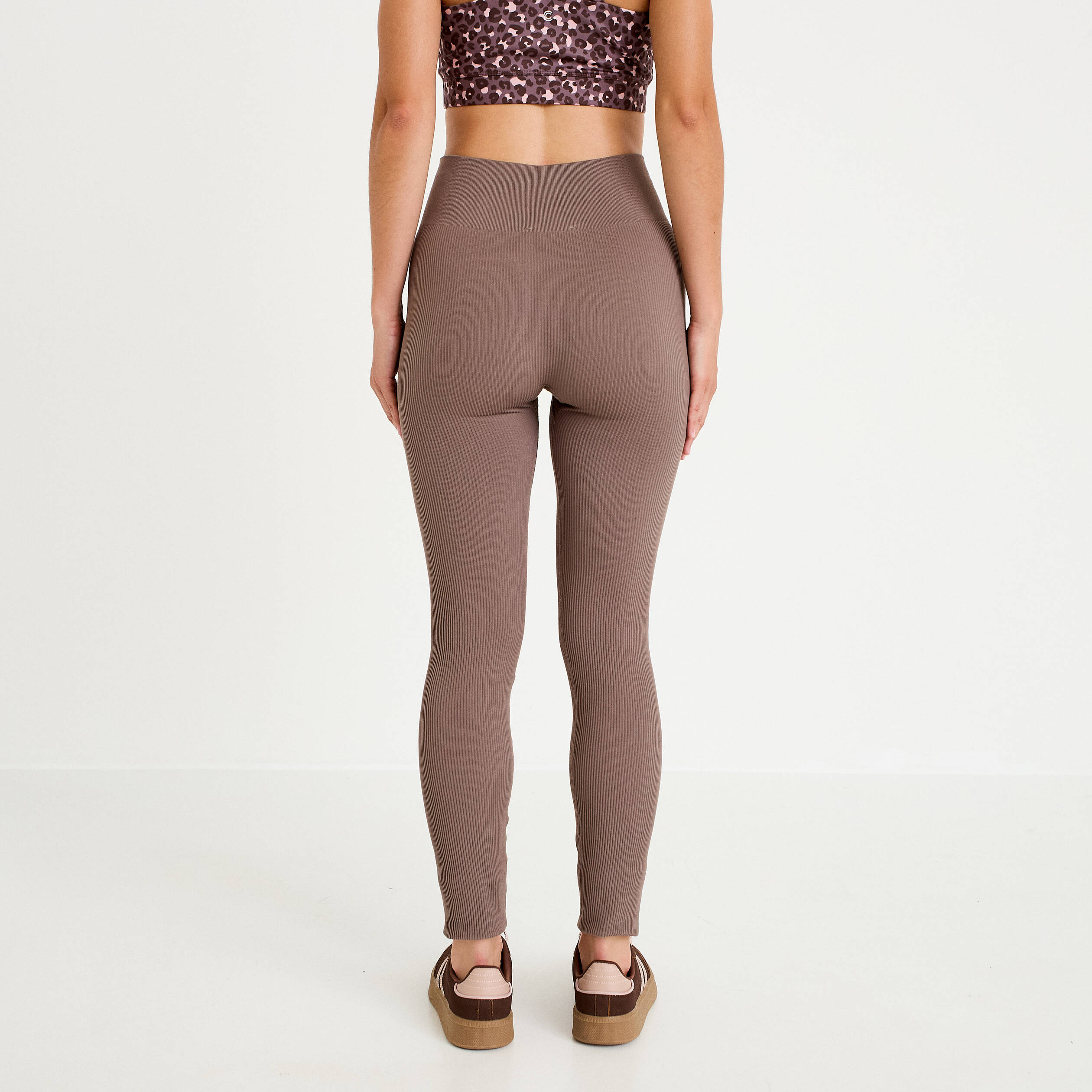 Leggings taille haute sans couture marron clair femme