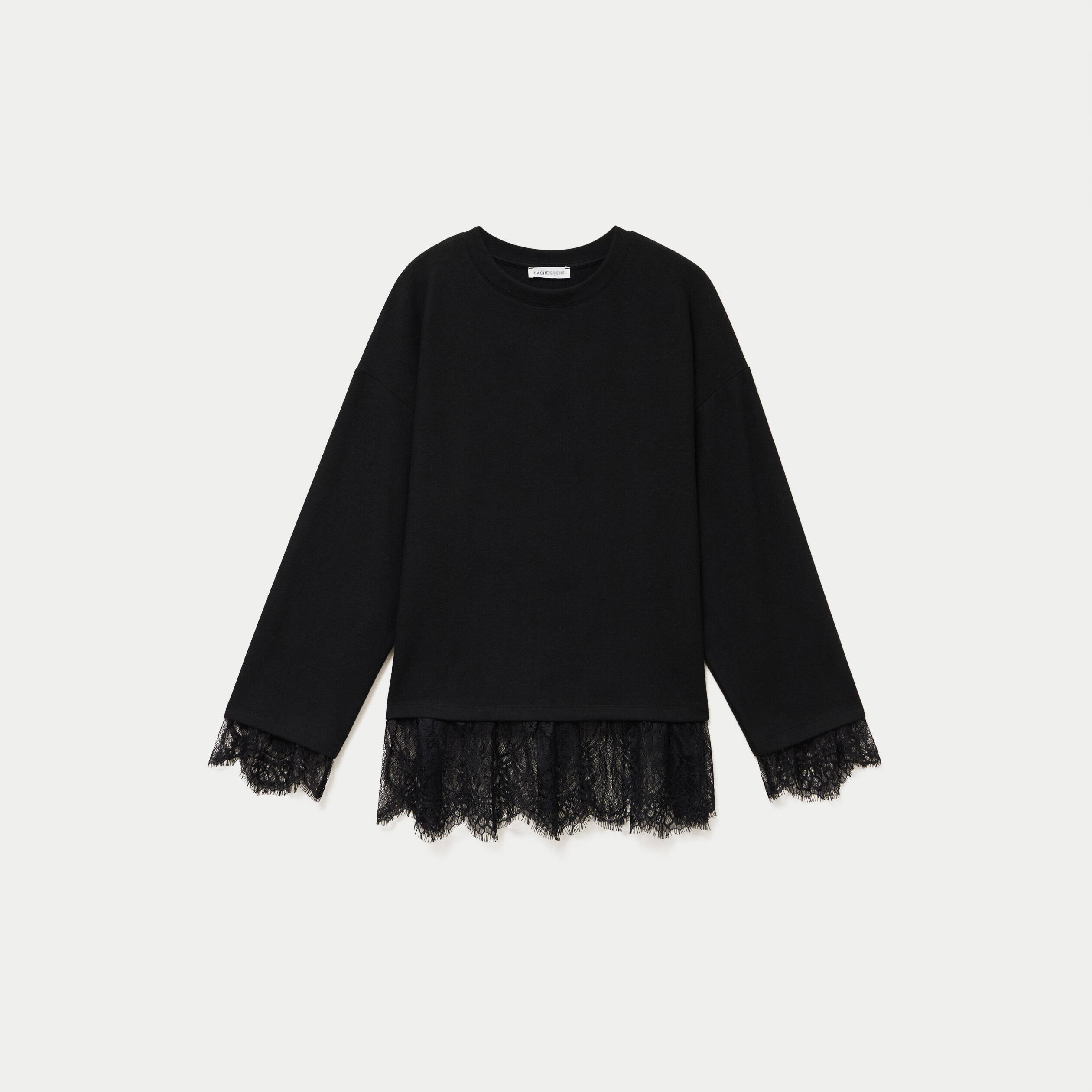 T-shirt manches longues avec dentelle noir femme