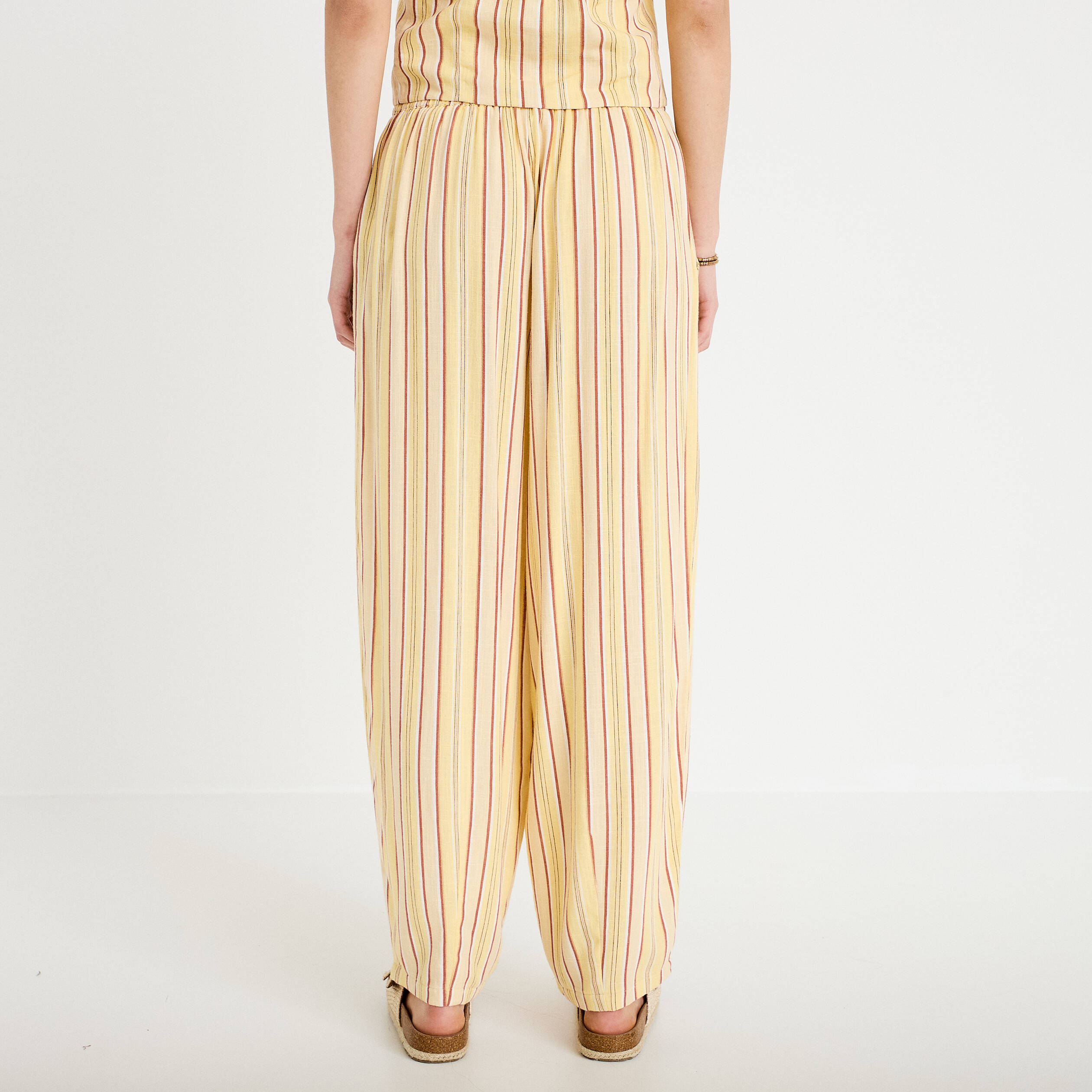 Pantalon large fluide jaune paille femme