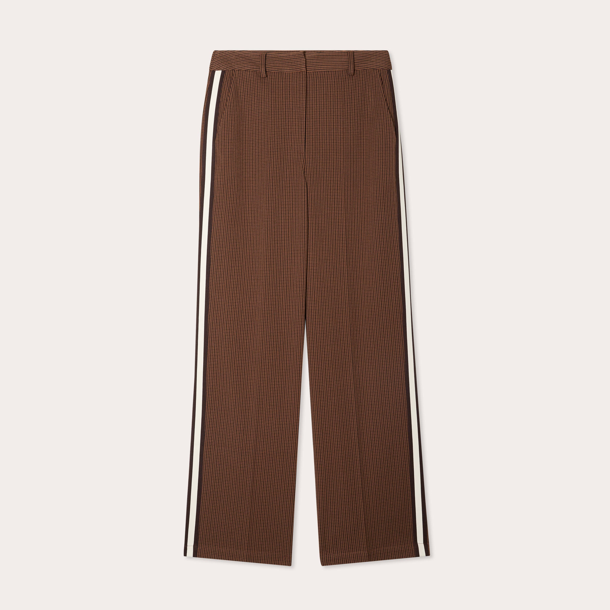 Pantalon large bandes c&ocirc;t&eacute;s marron fonc&eacute; femme