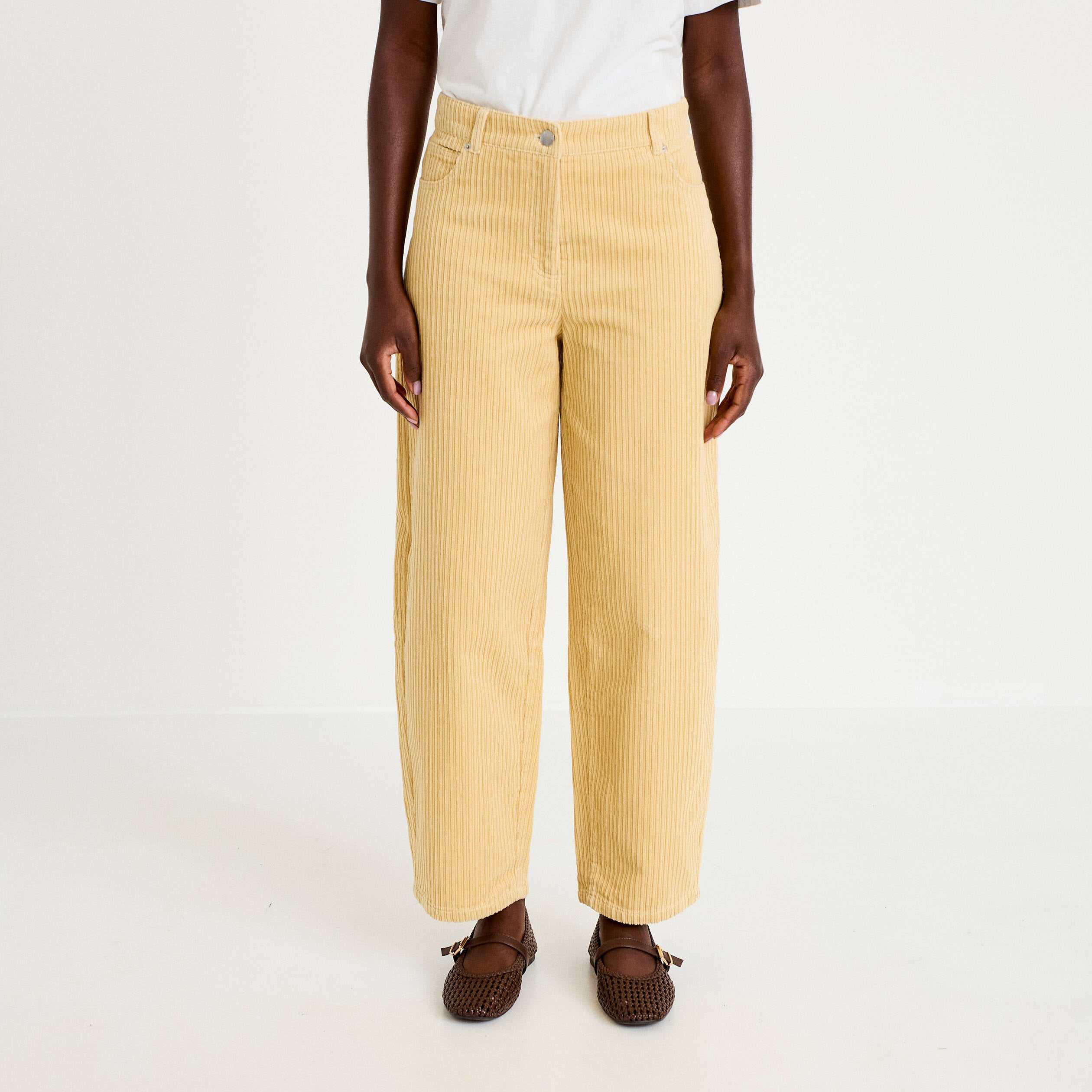 Pantalon large en velours jaune femme