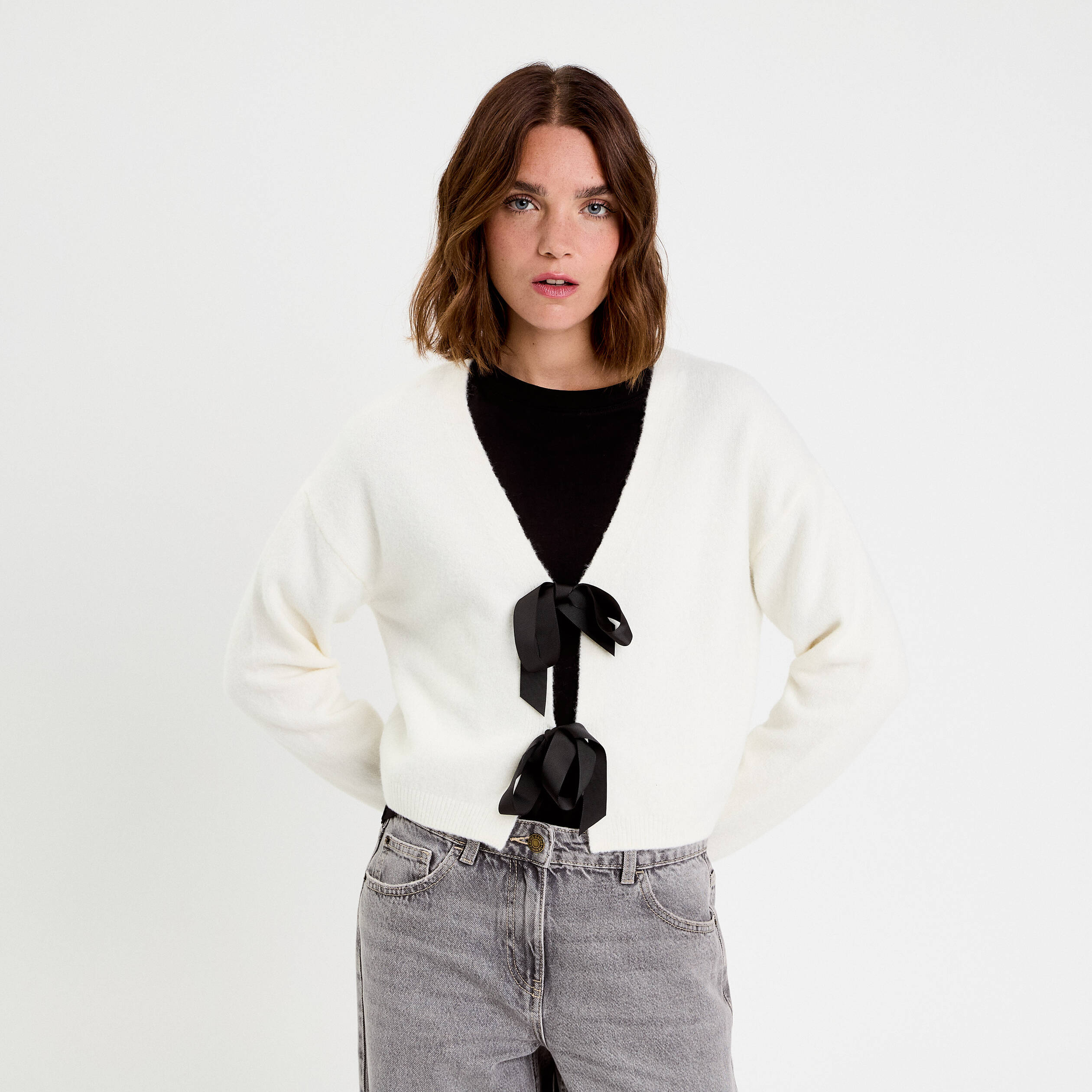 Gilet nou&eacute; ecru femme