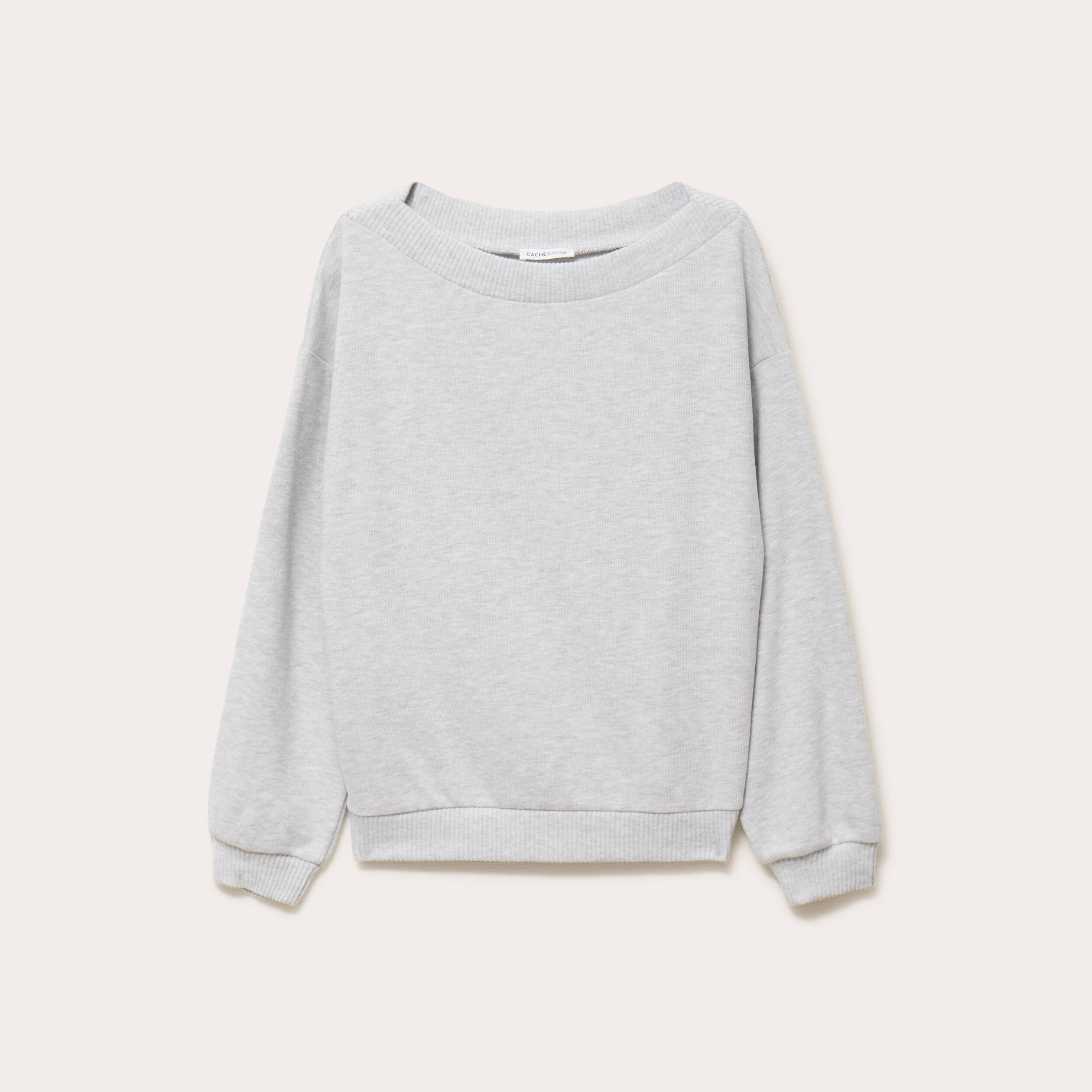 Sweat duveteux col rond manches longues gris clair femme