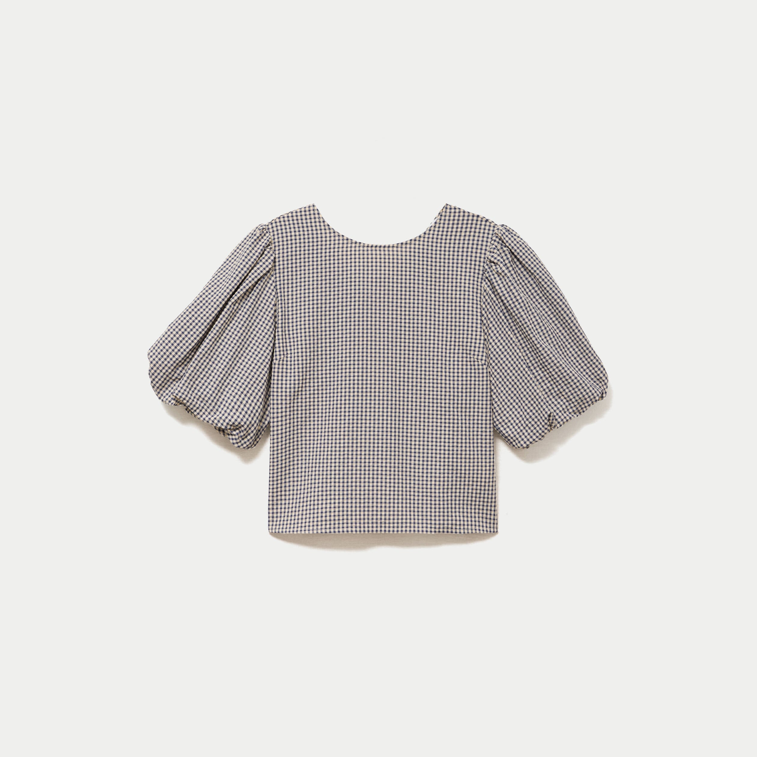 Blouse effet boule manches courtes bleu femme