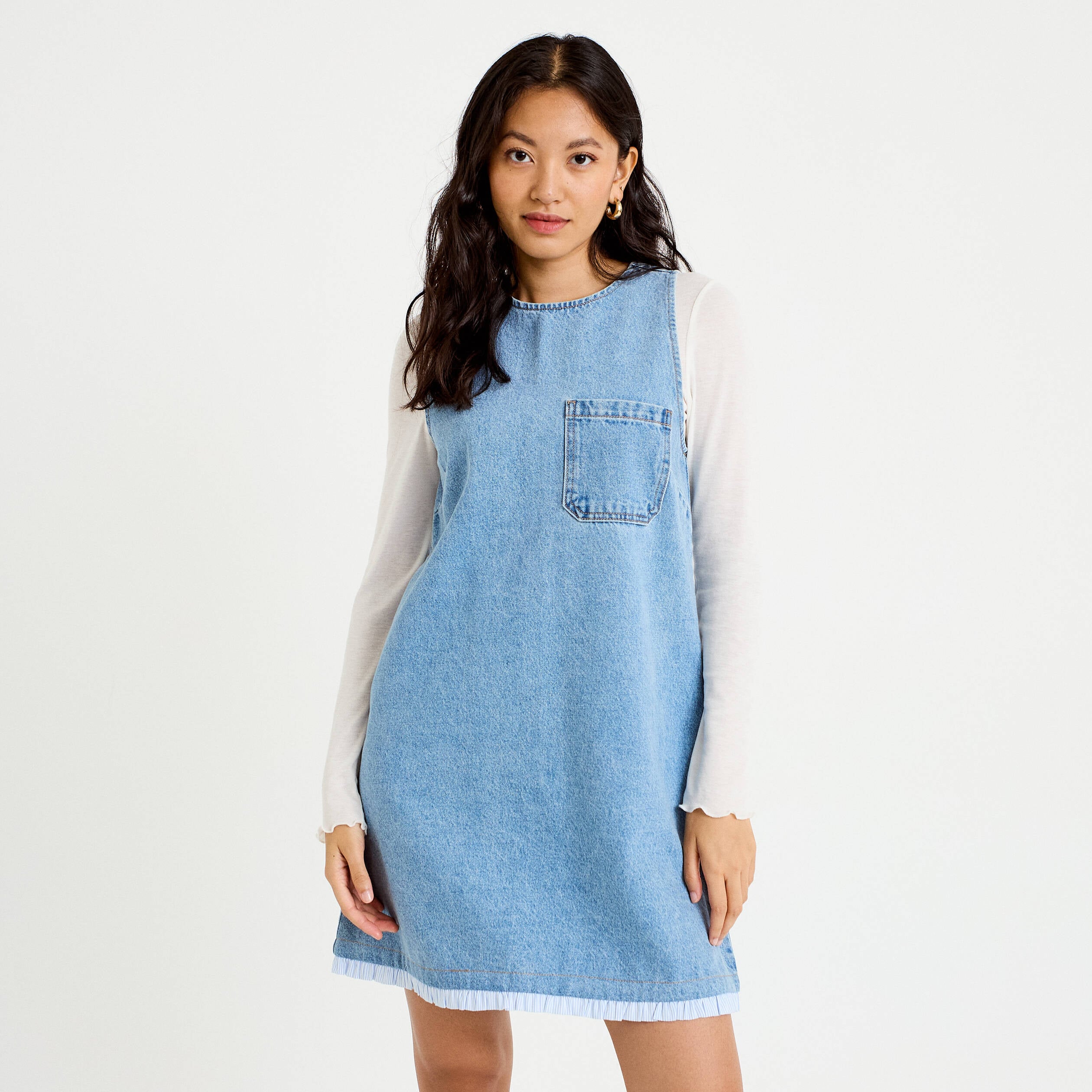 Robe droite courte en jean sans manches denim bleach femme