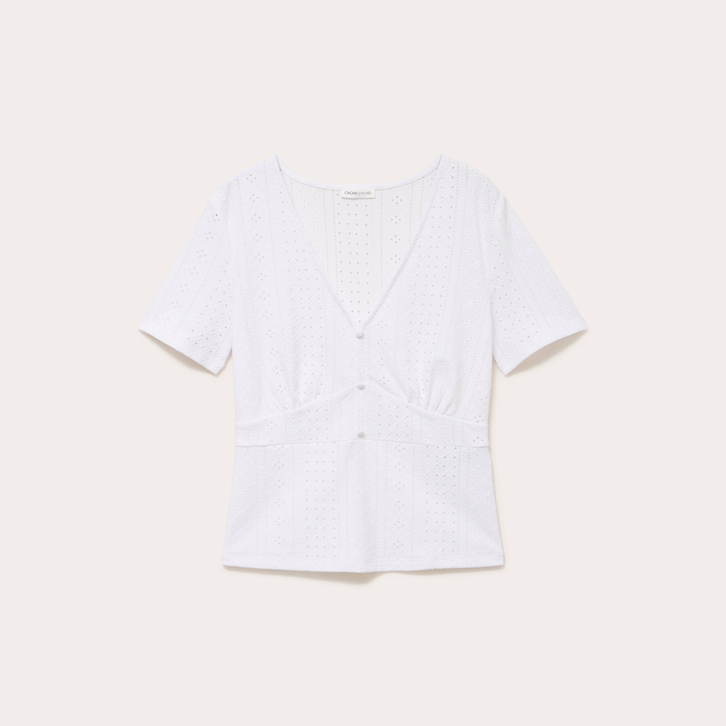 T-shirt ajour&eacute; taille empire ecru femme