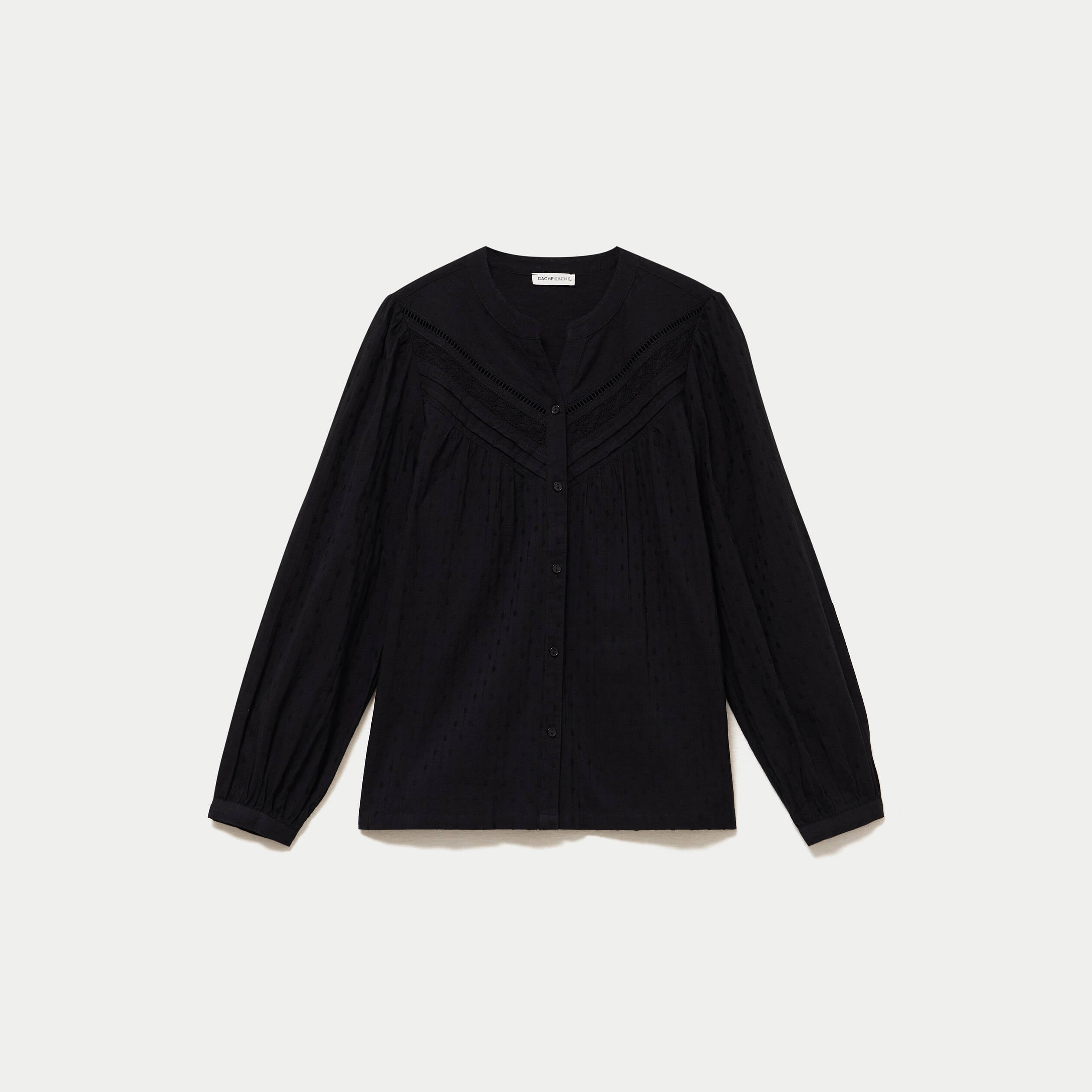 Blouse droite col rond manches longues noir femme