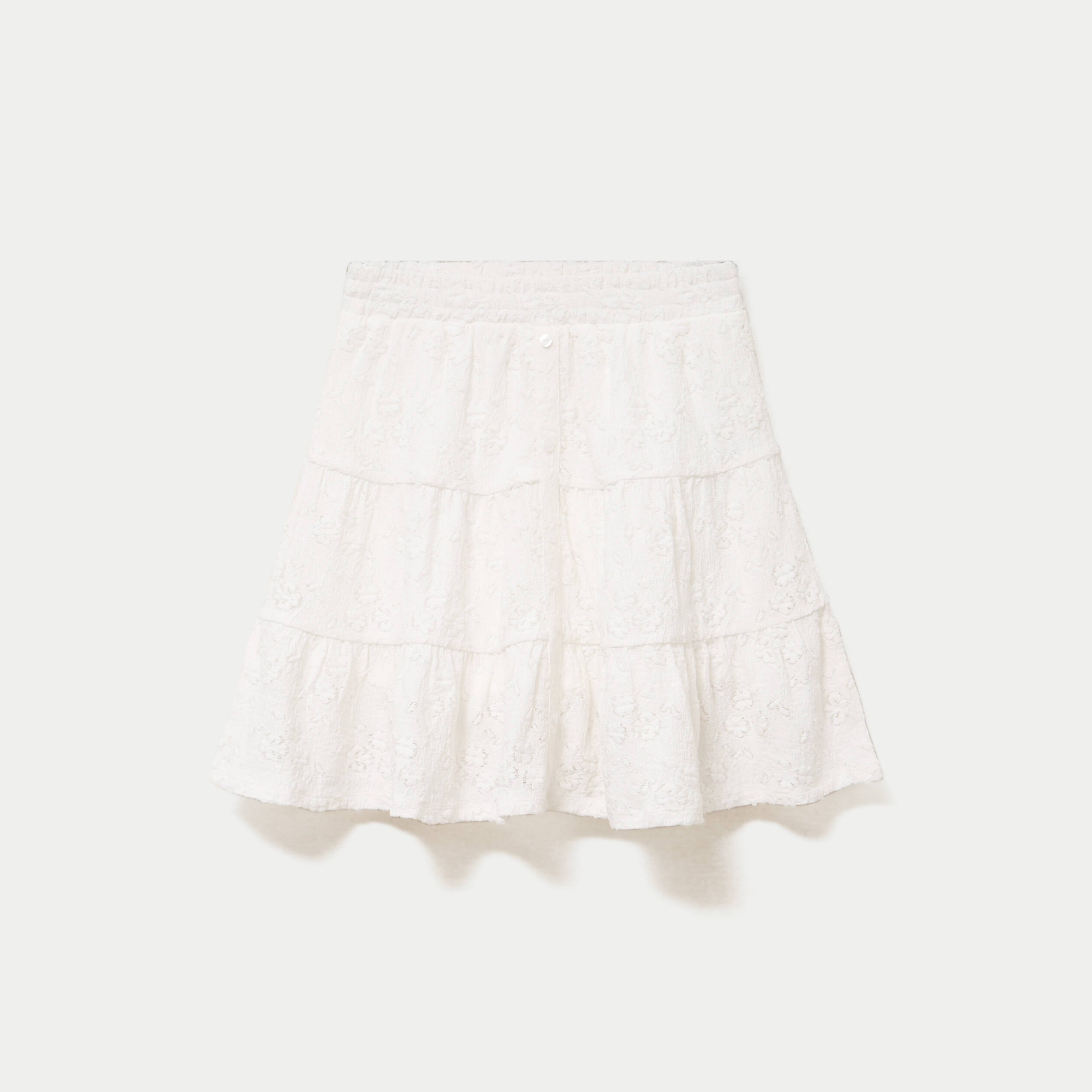 Jupe-short courte &eacute;vas&eacute;e en maille ecru femme