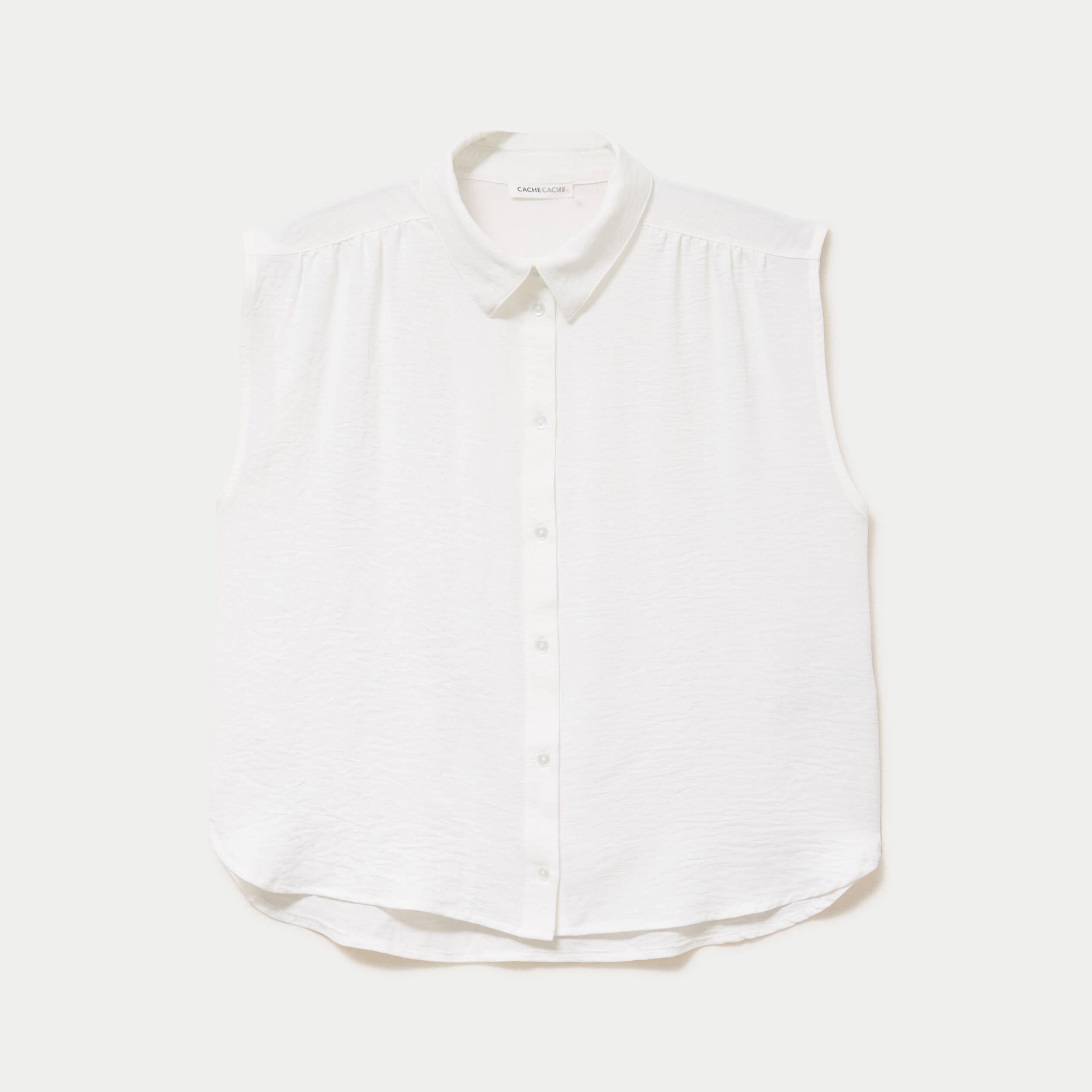 Chemise ample sans manches pliss&eacute;e ecru femme