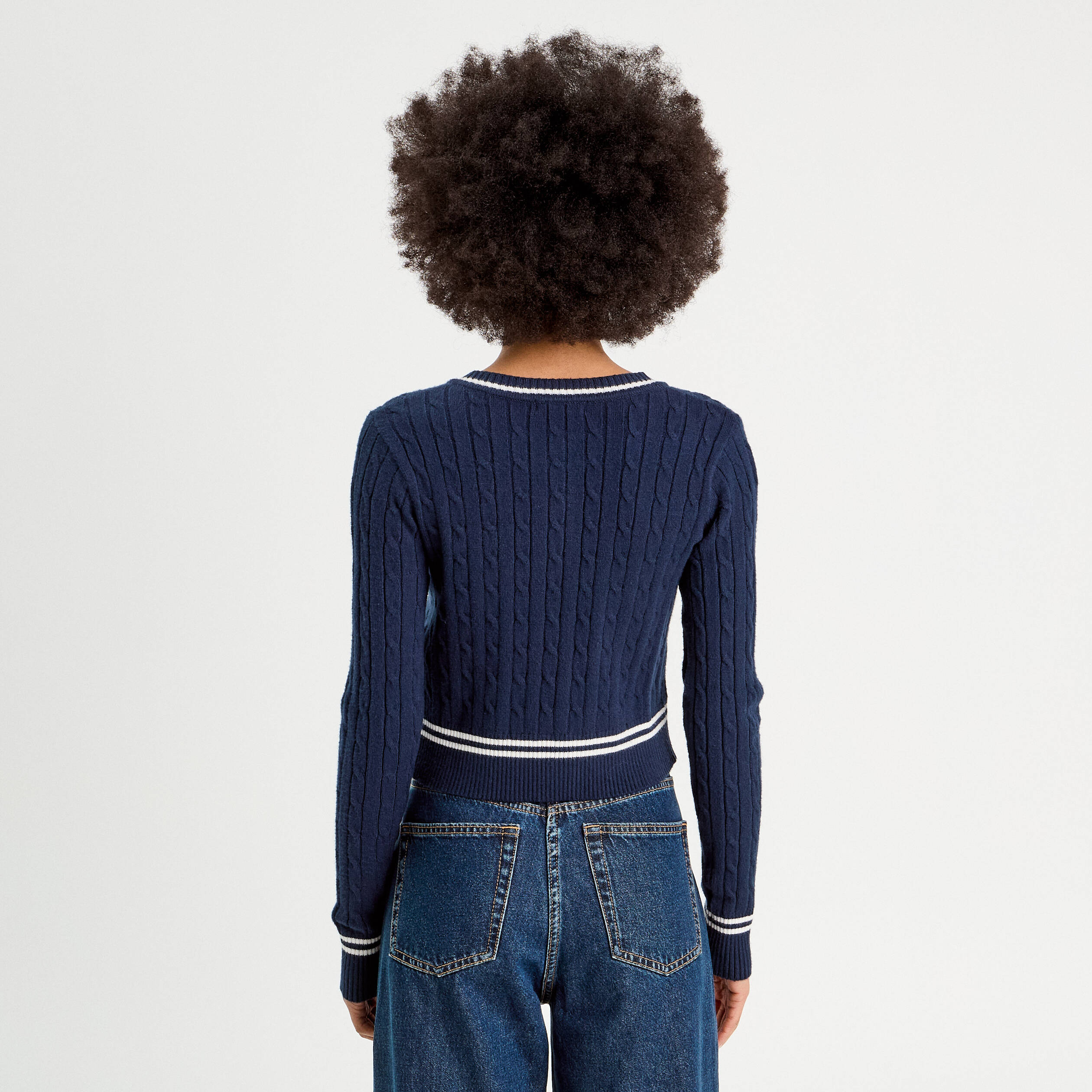 Gilet manches longues ajust&eacute; bleu marine femme