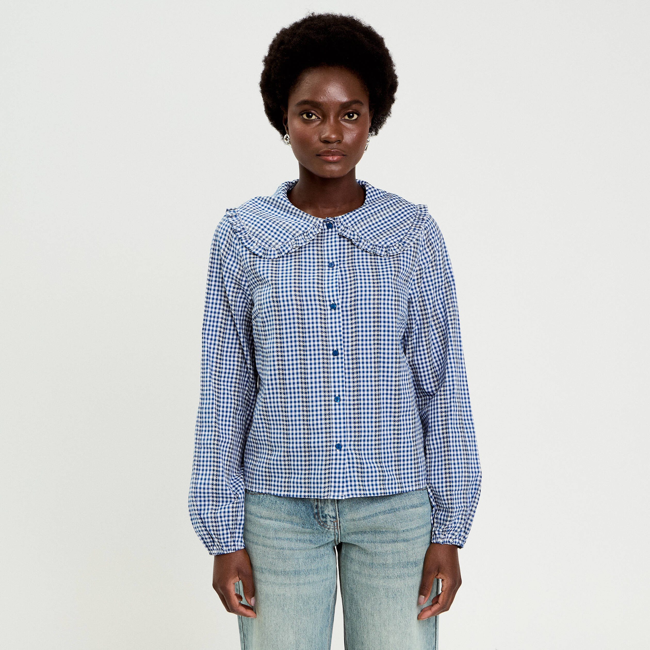 Blouse col claudine bleu roi femme