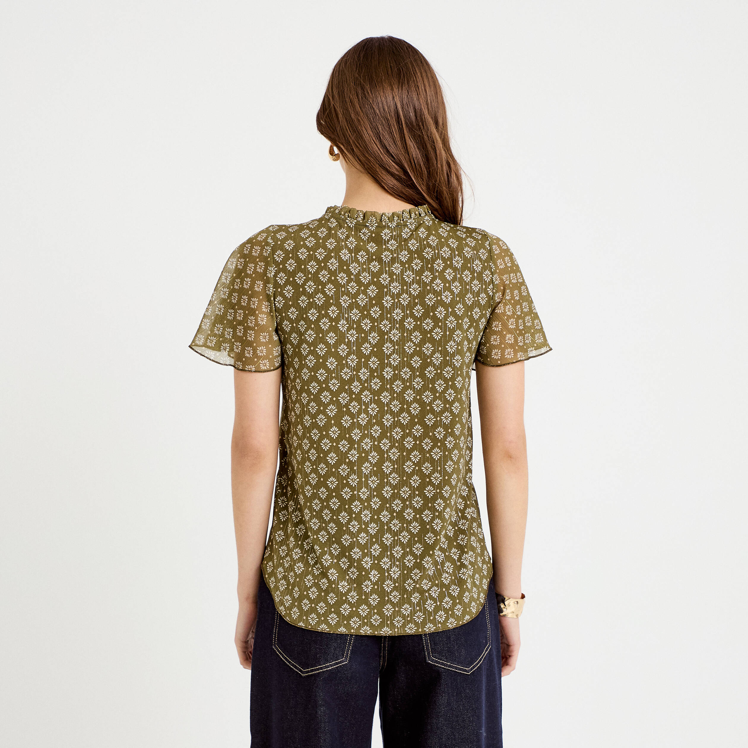 Blouse droite longue manches courtes vert femme
