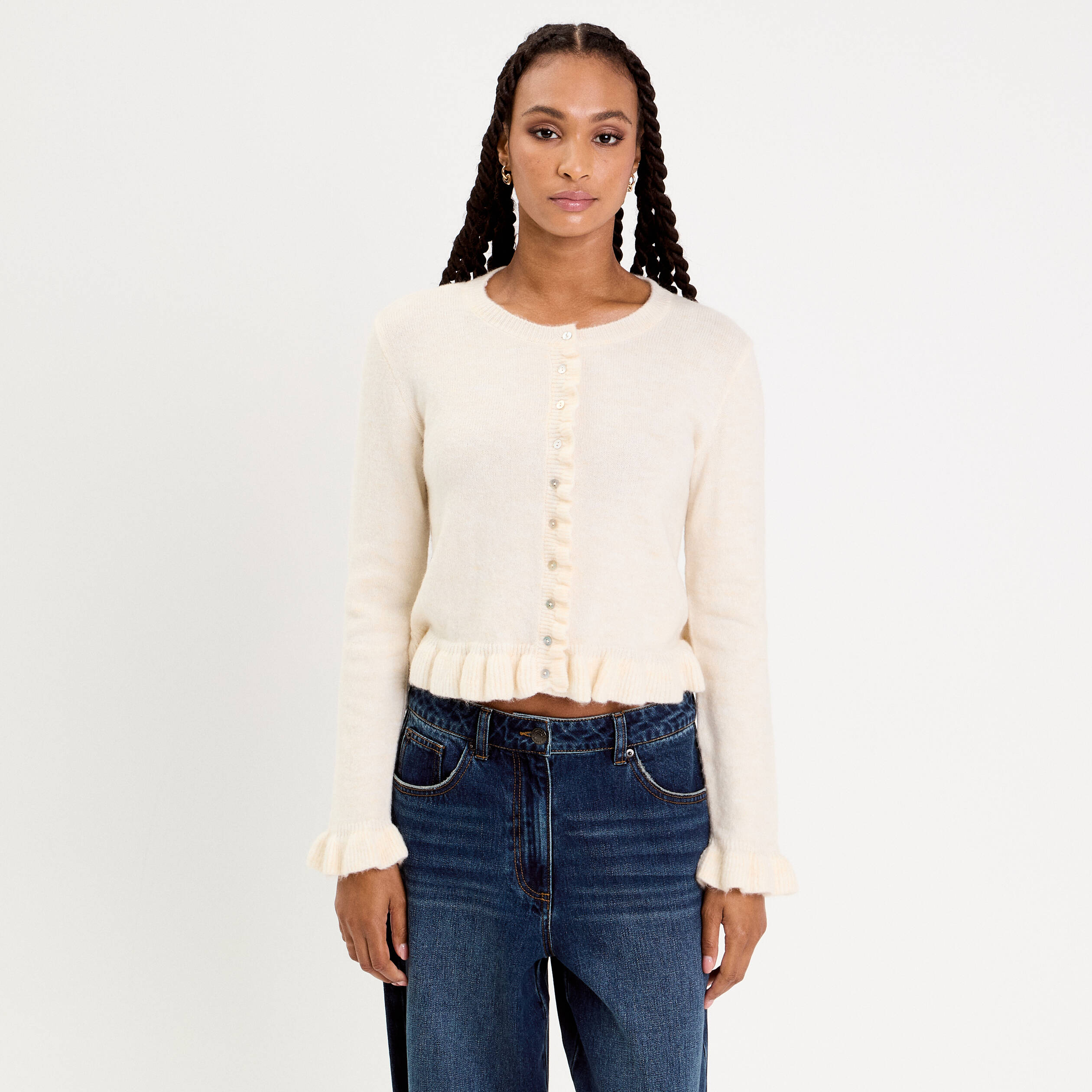 Gilet manches longues ecru femme