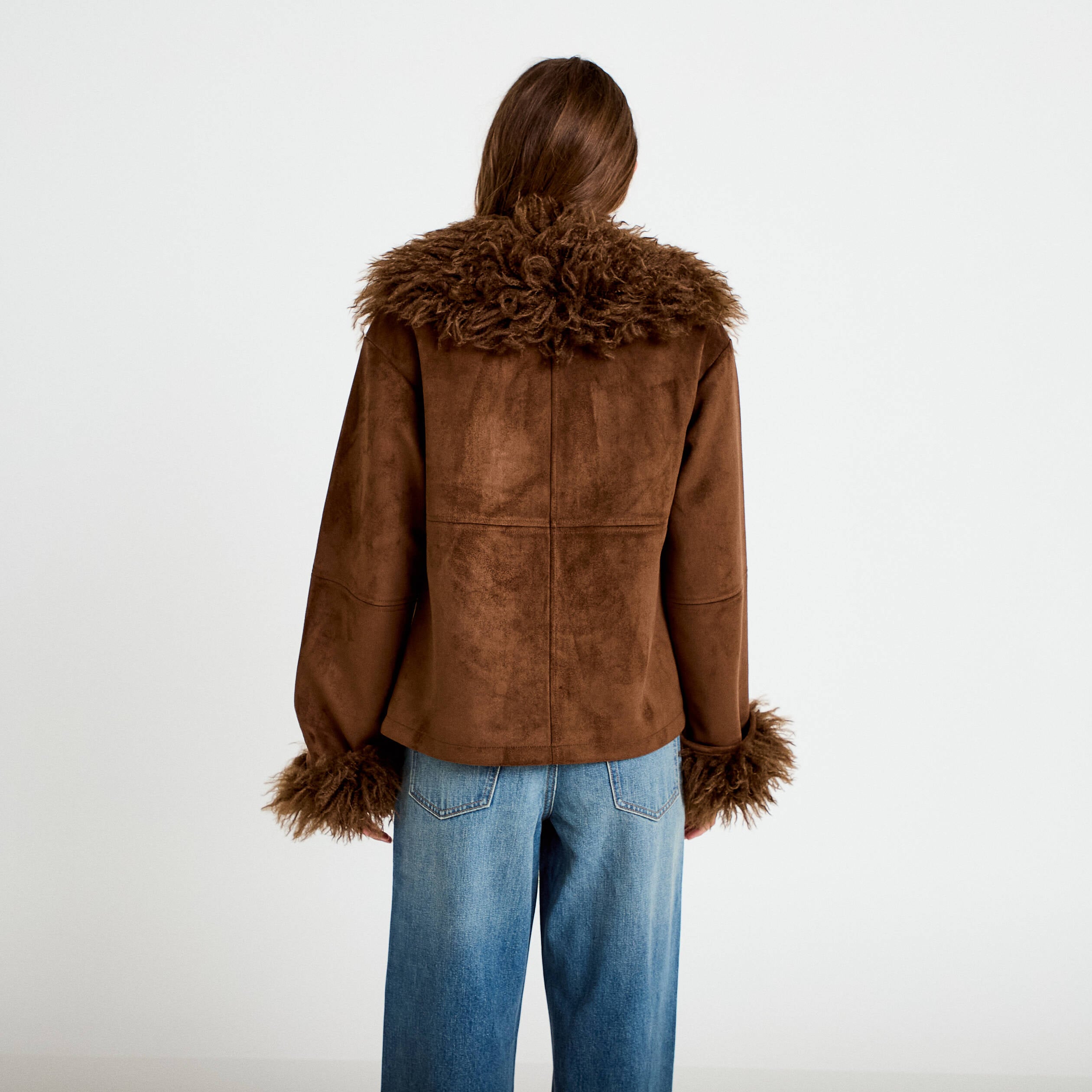 Manteau droit manches longues marron femme