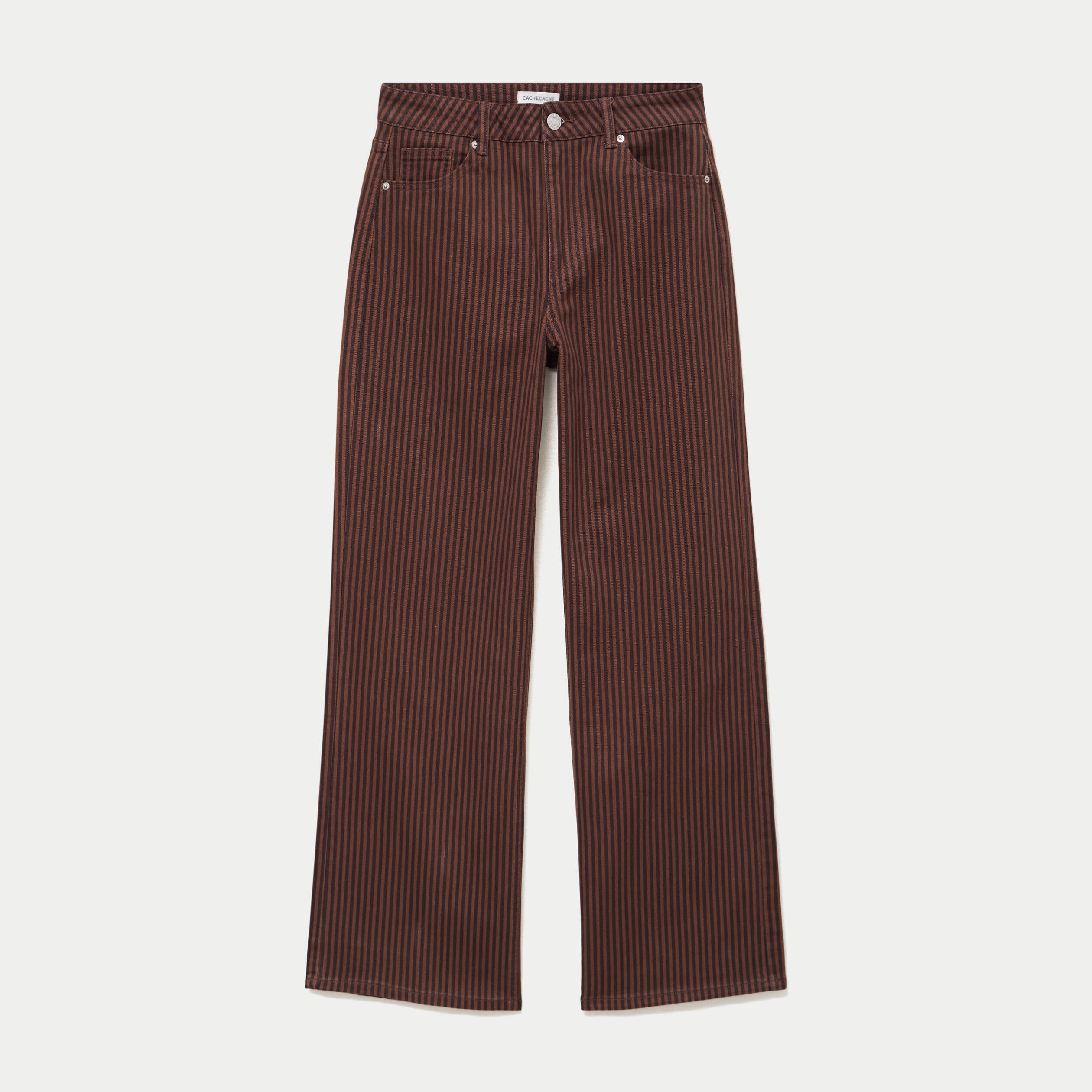 Jean wide leg ray&eacute; taille haute marron femme