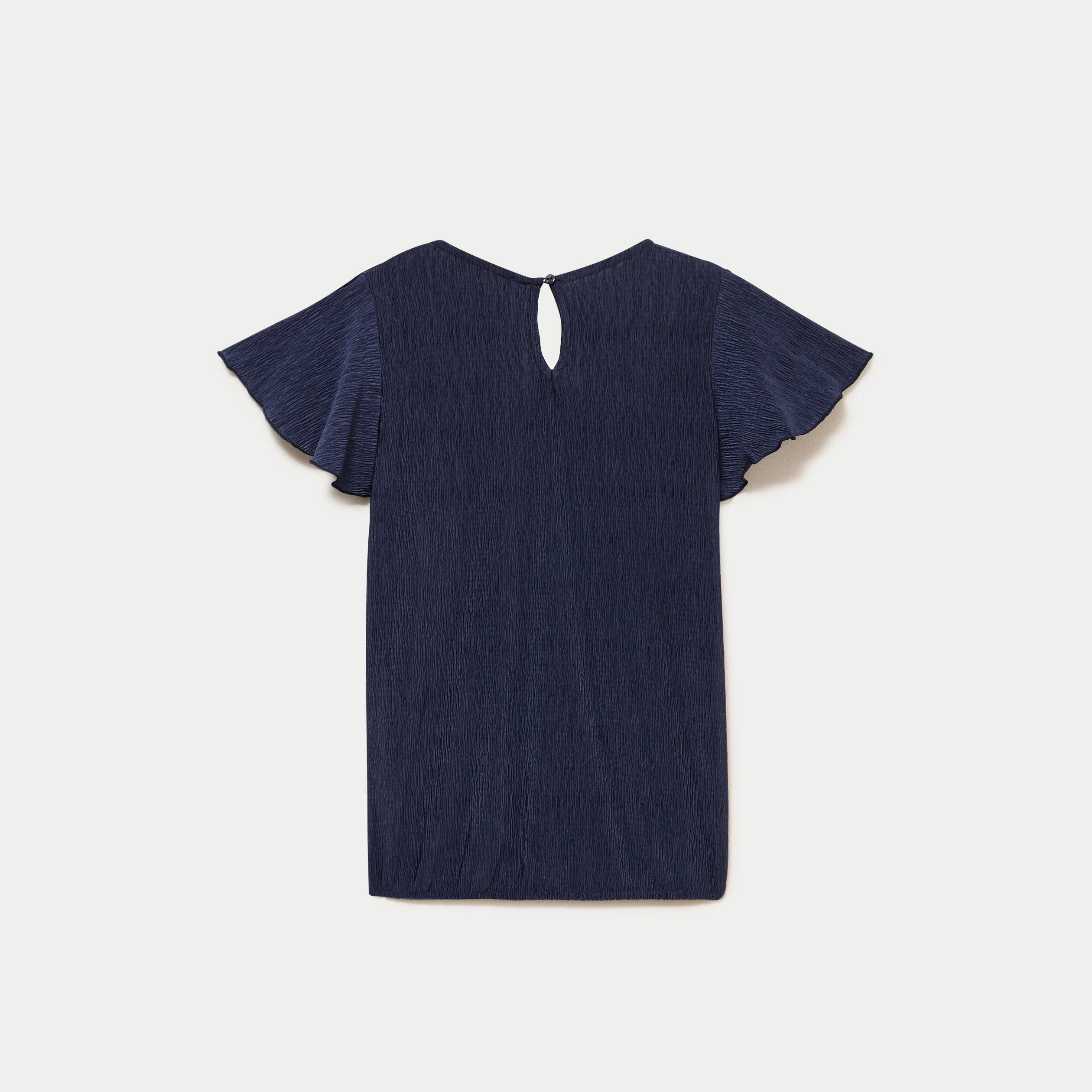 Blouse col v manches courtes dentelle bleu marine femme