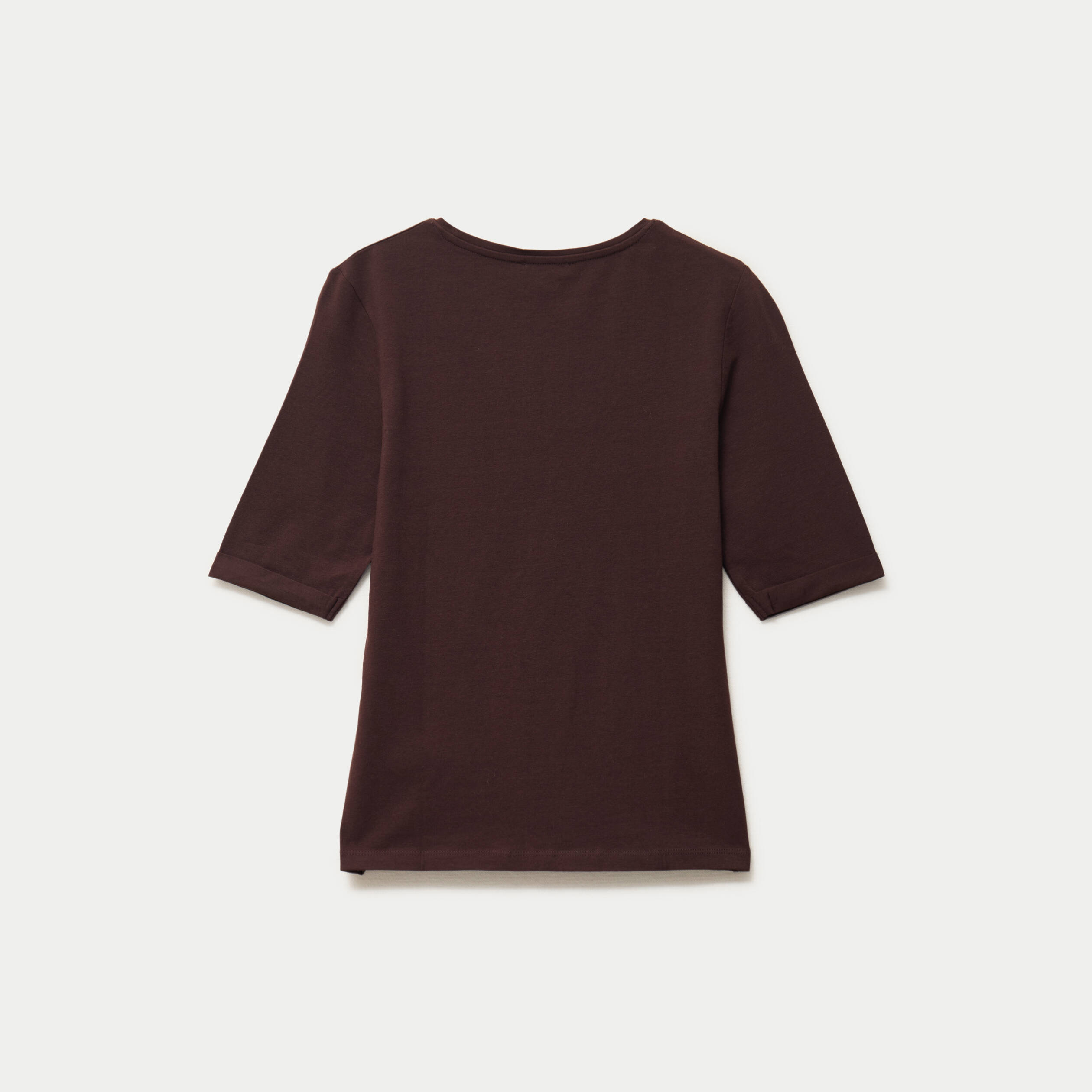 T-shirt ajust&eacute; col rond manches courtes marron fonc&eacute; femme