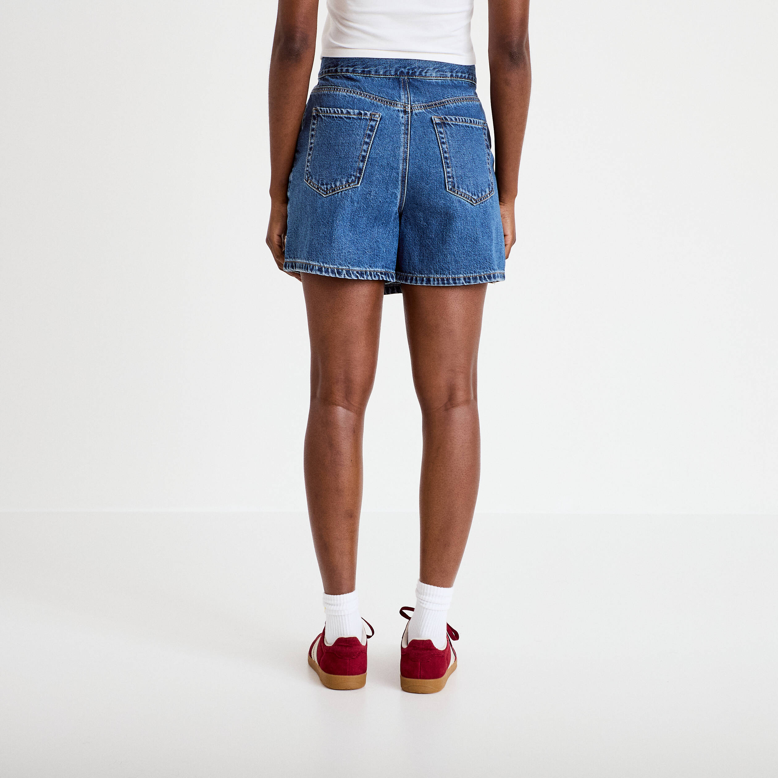 Jupe-short droite en jean denim stone femme