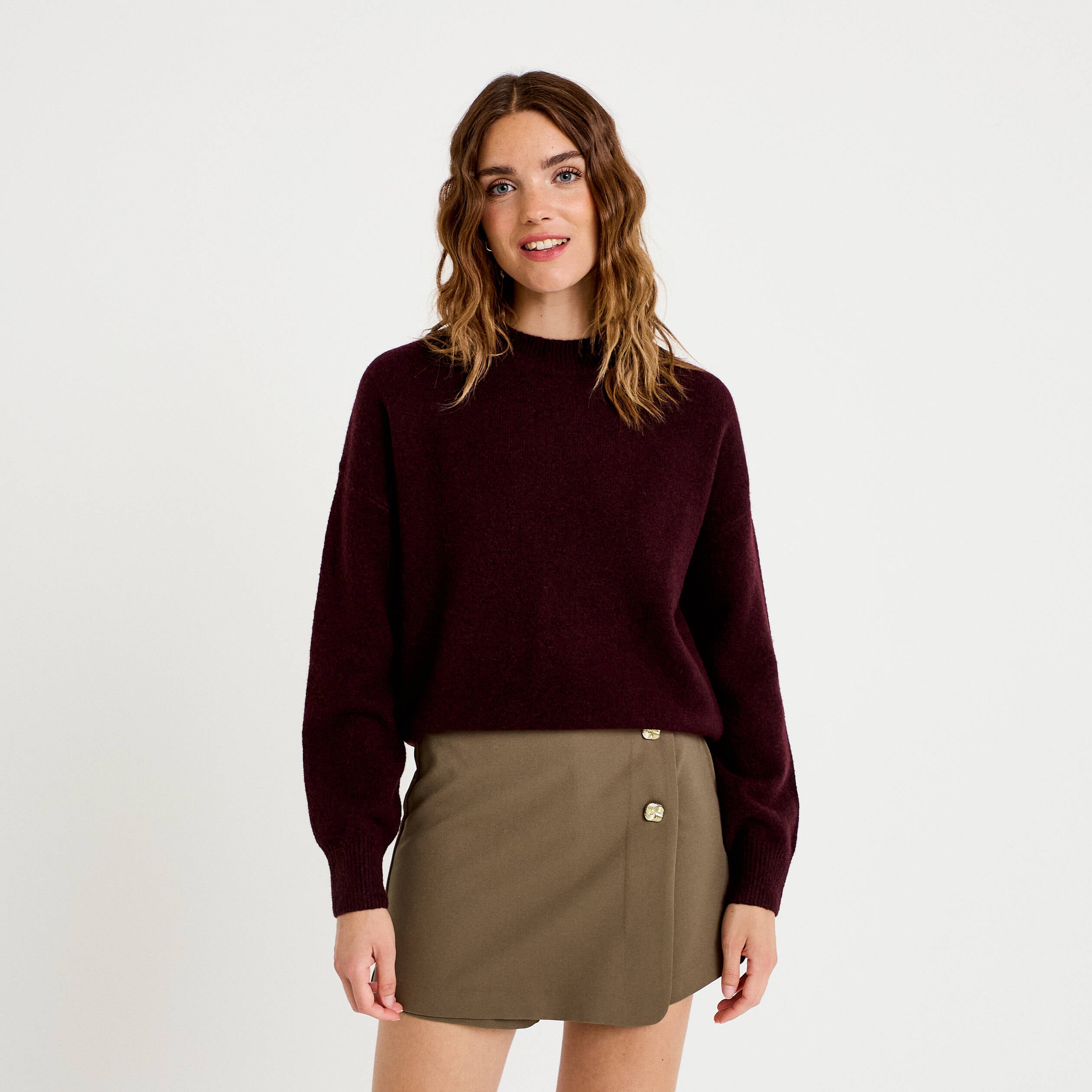Jupe-short trap&egrave;ze courte taupe femme