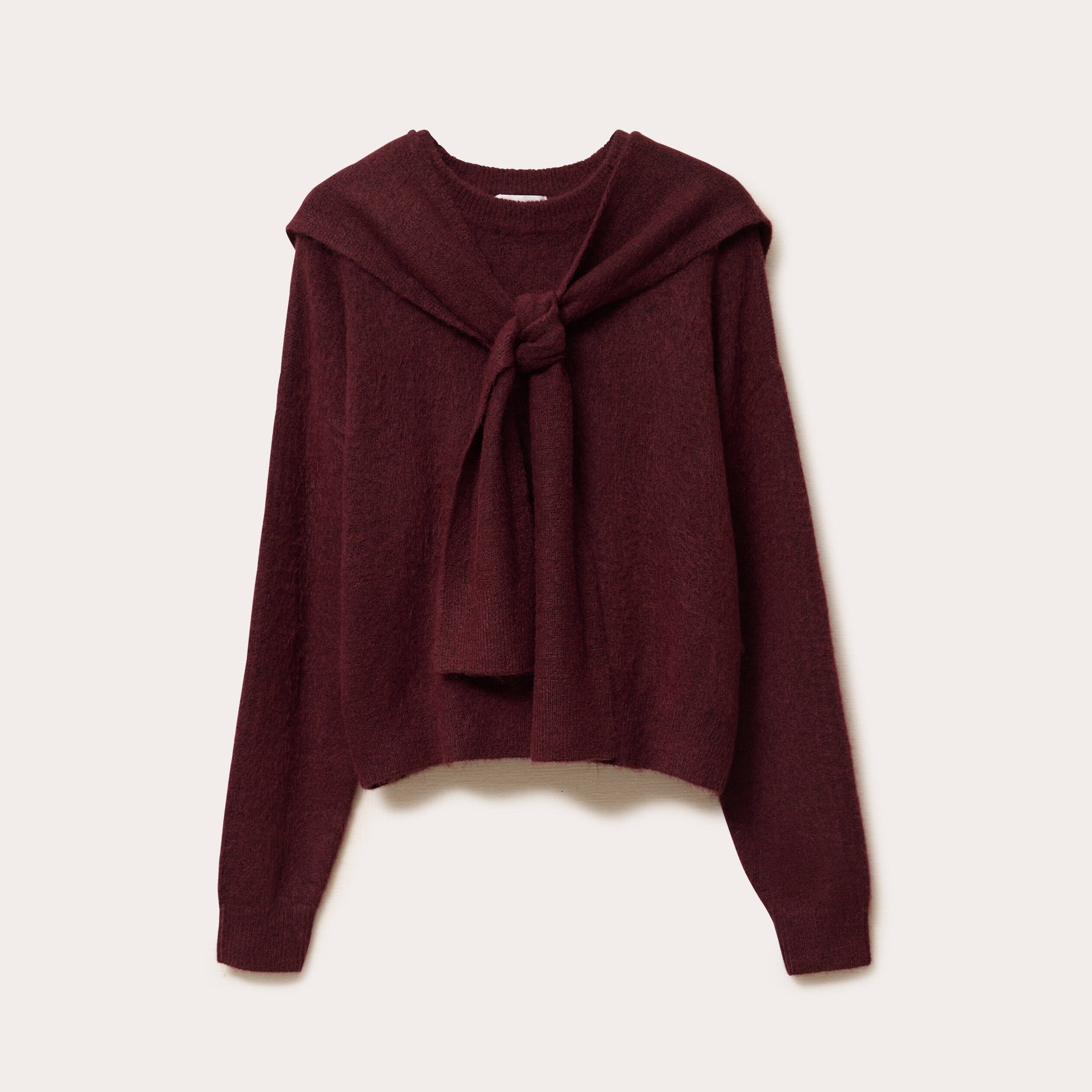 Pull &agrave; capuche manches longues violet fonc&eacute; femme