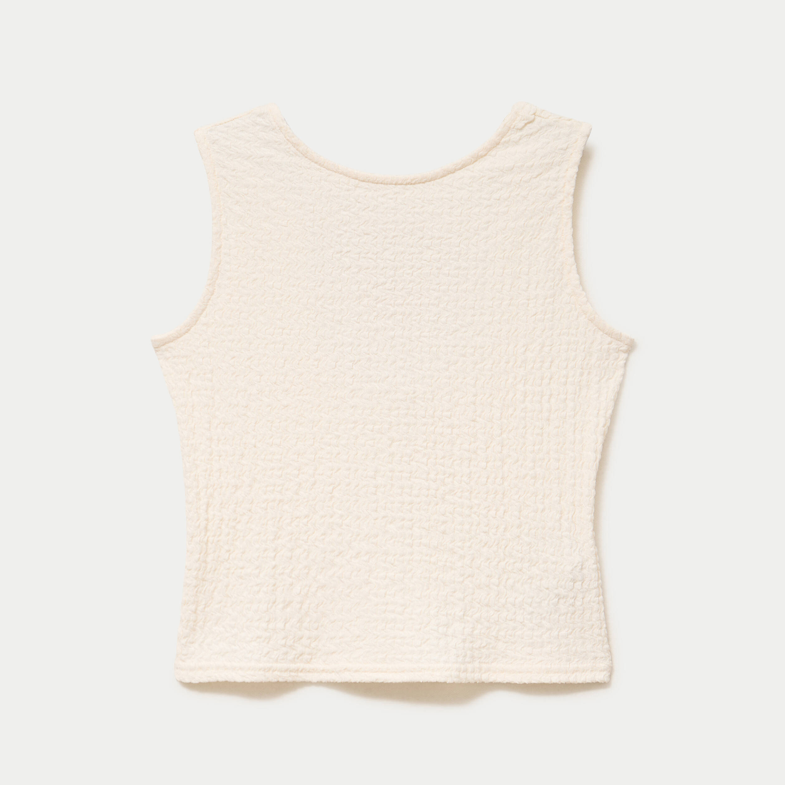 Top pliss&eacute; col rond manches courtes ecru femme