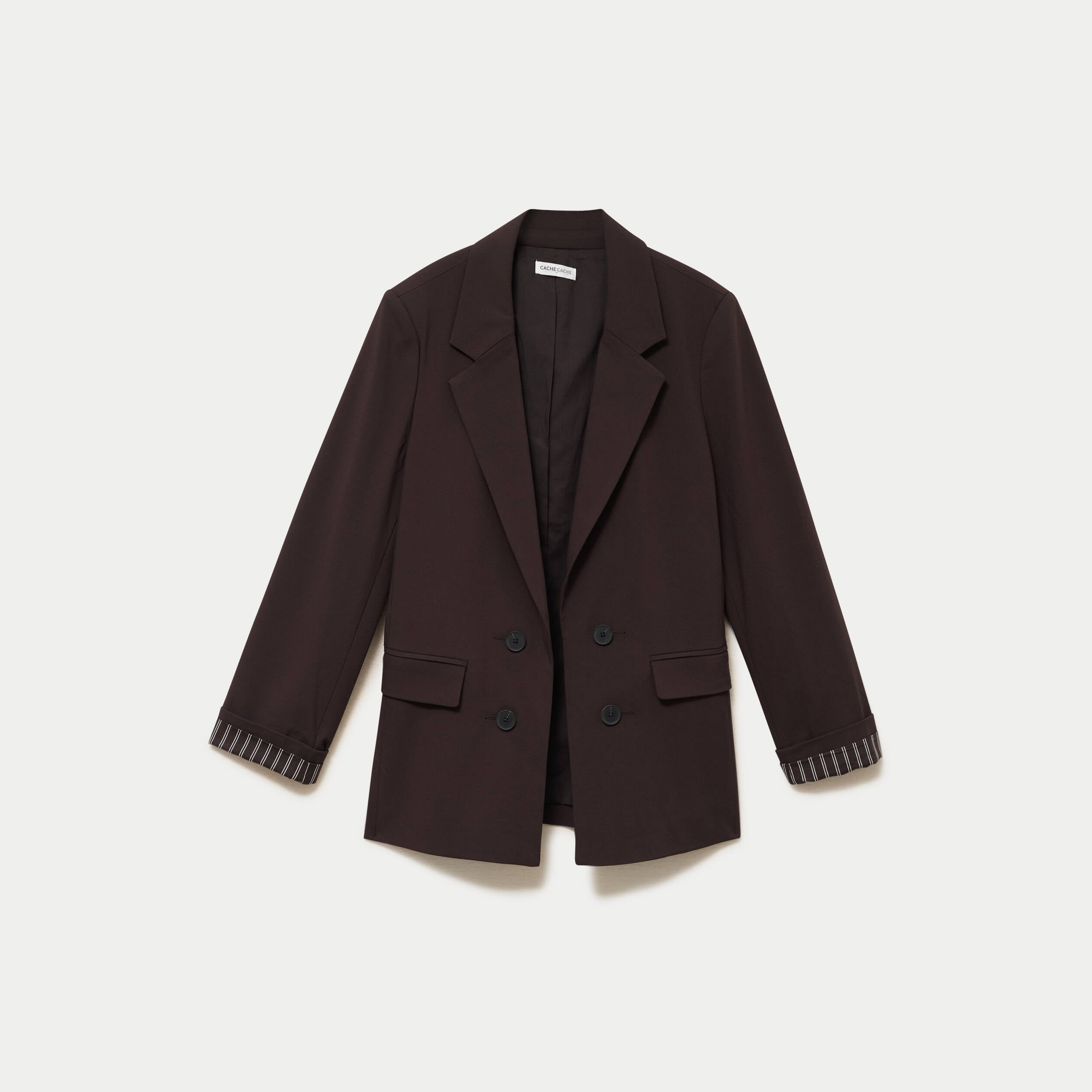 Blazer ajust&eacute; manches longues marron fonc&eacute; femme