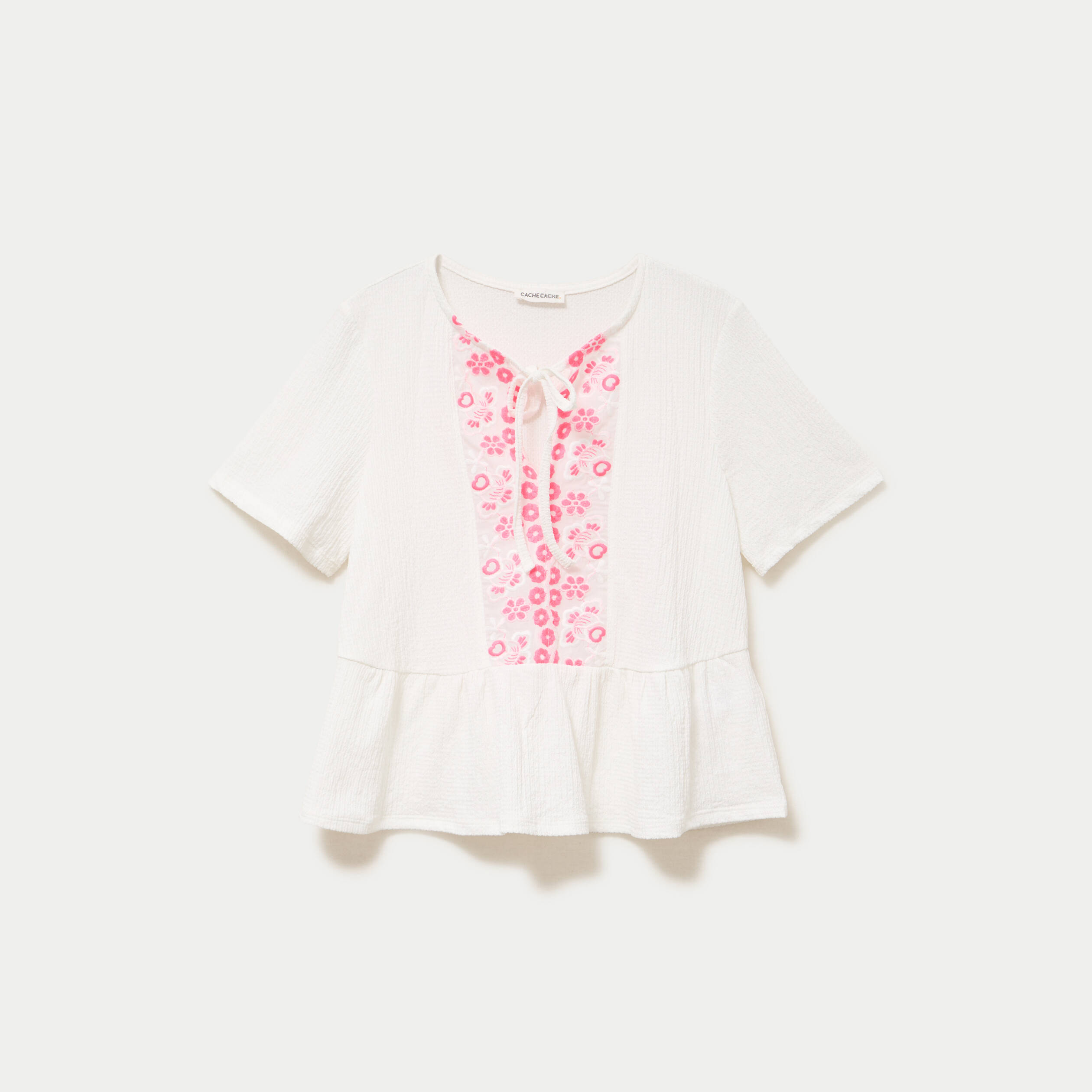Blouse brod&eacute;e ecru femme