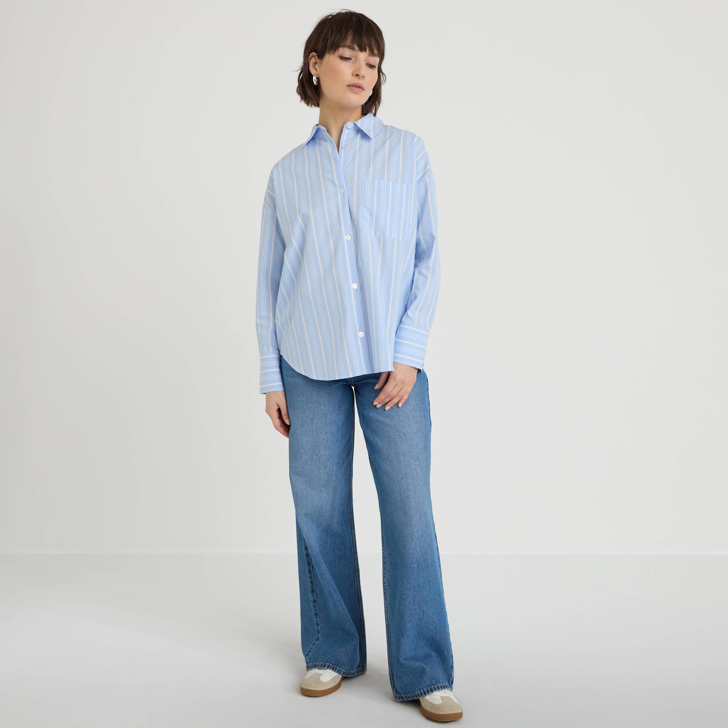Chemise oversize col classique bleu ciel femme