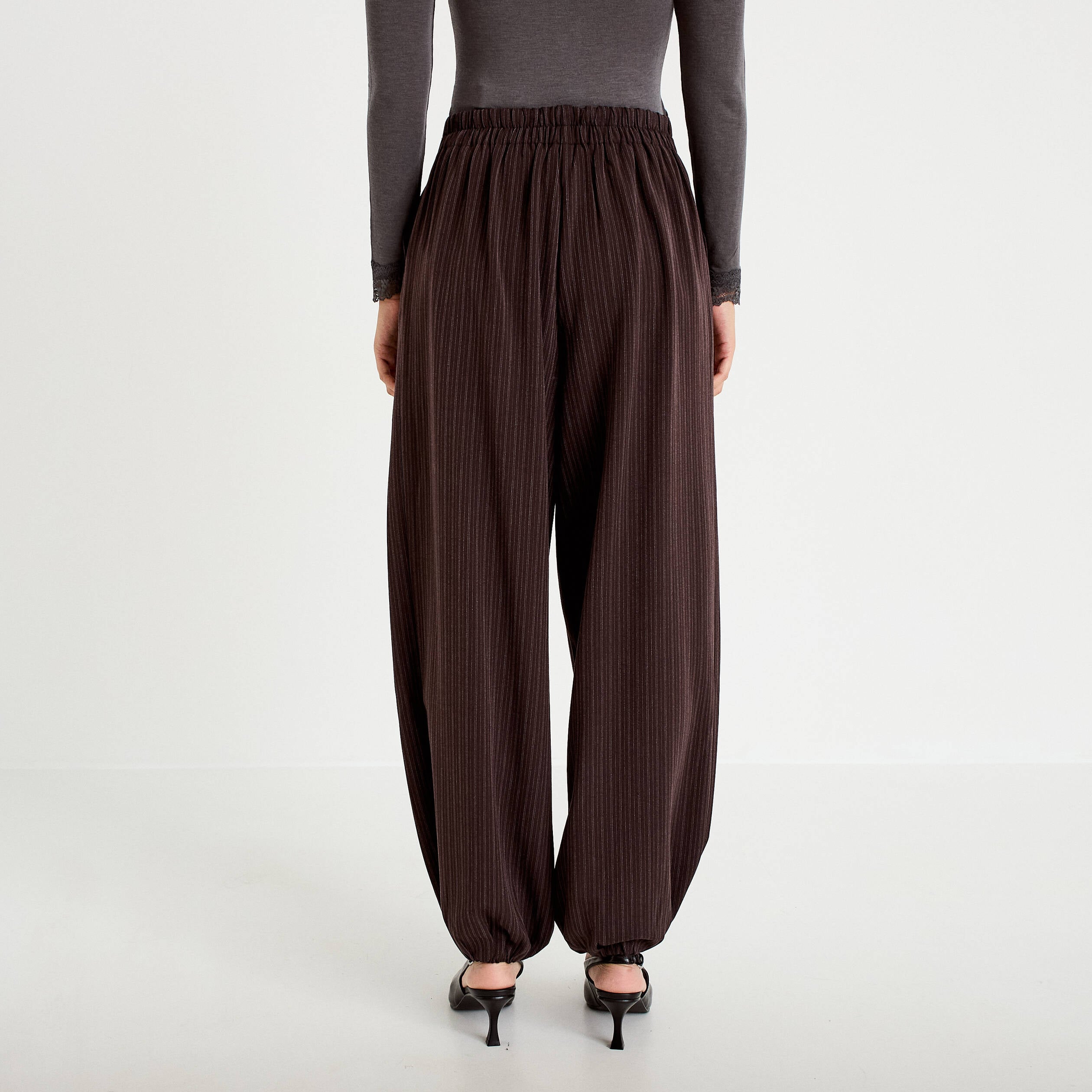 Pantalon bouffant taille standard marron femme