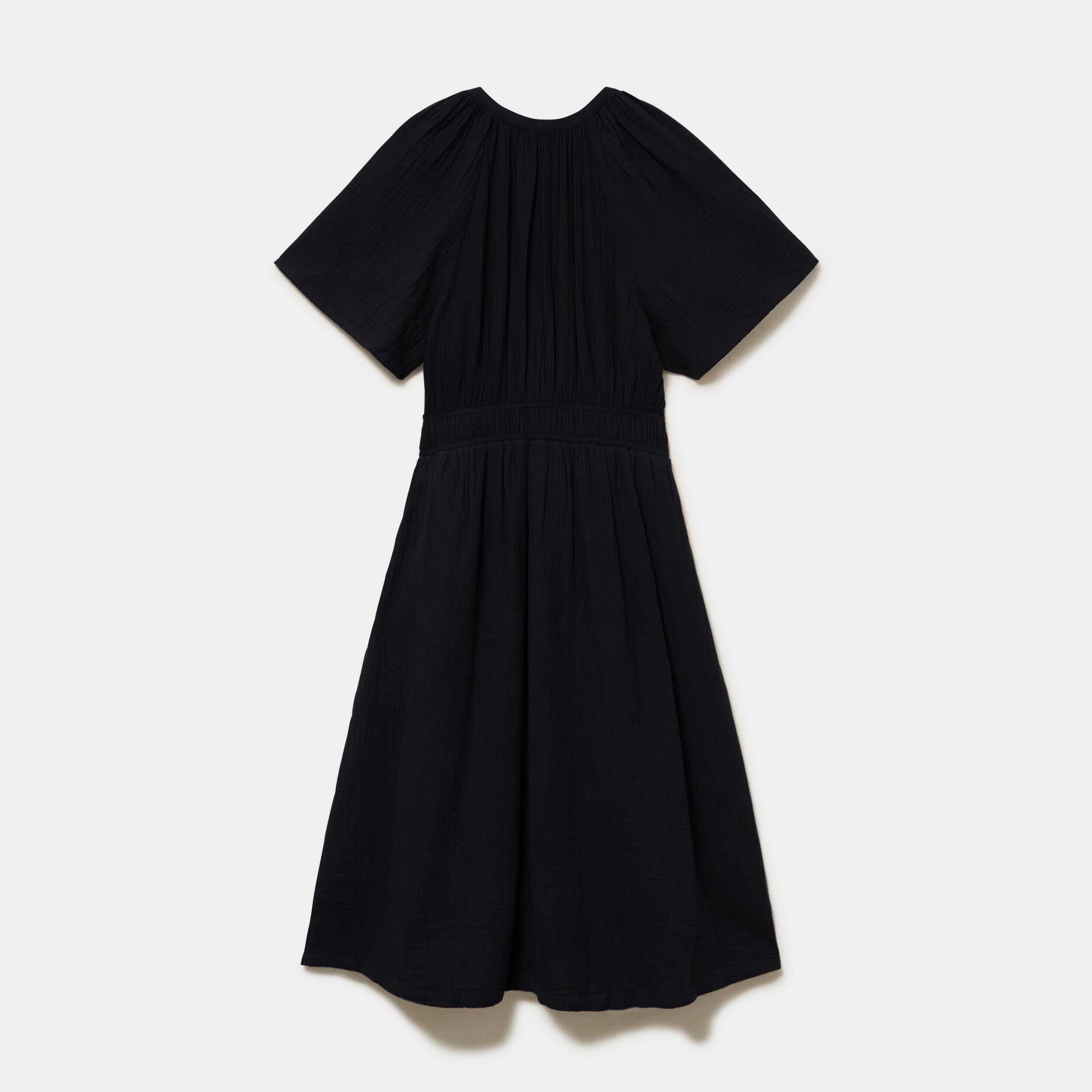 Robe midi pliss&eacute;e col v manches courtes noir femme