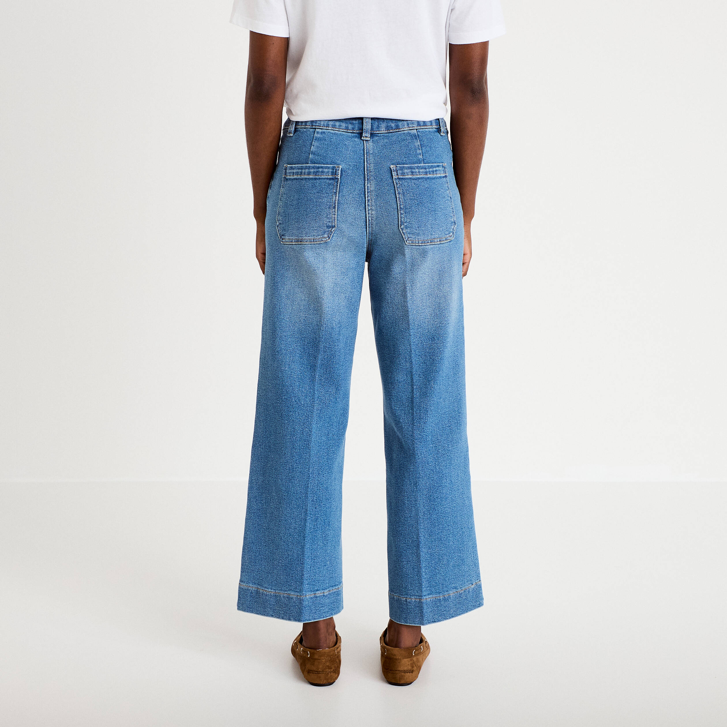 Jean wide leg cropped taille haute denim double stone femme