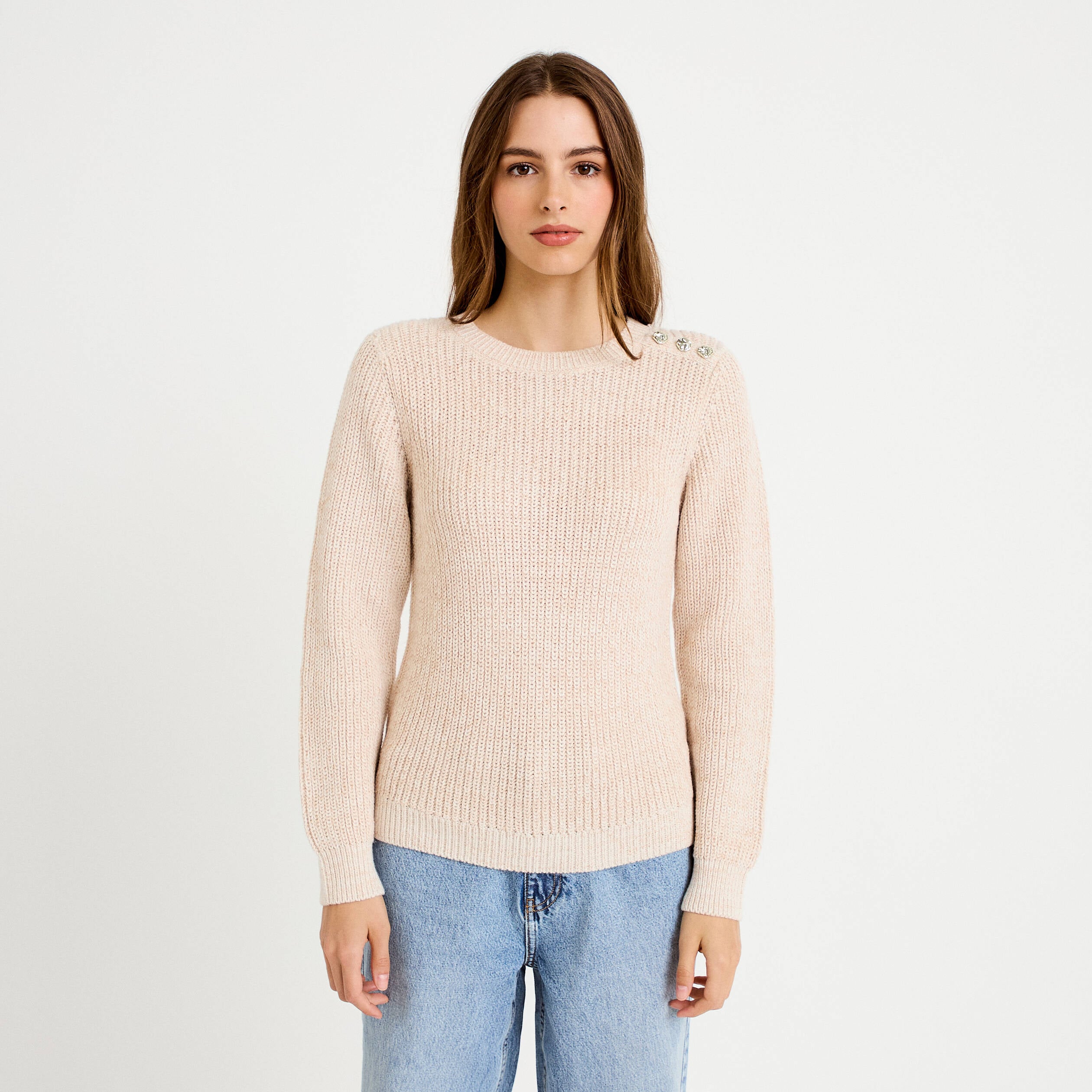 Pull manches longues brillant ivoire femme