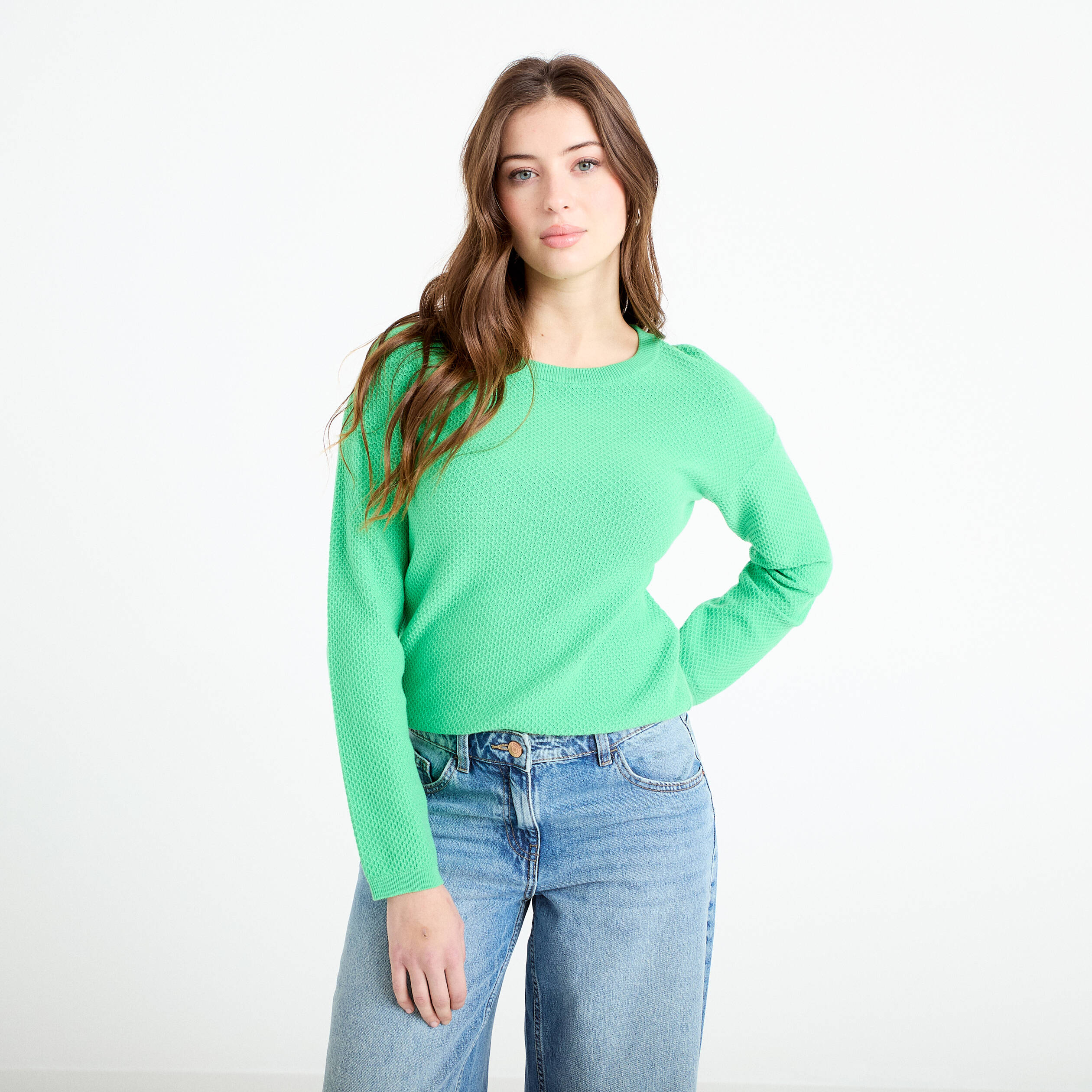 Pull manches longues vert femme