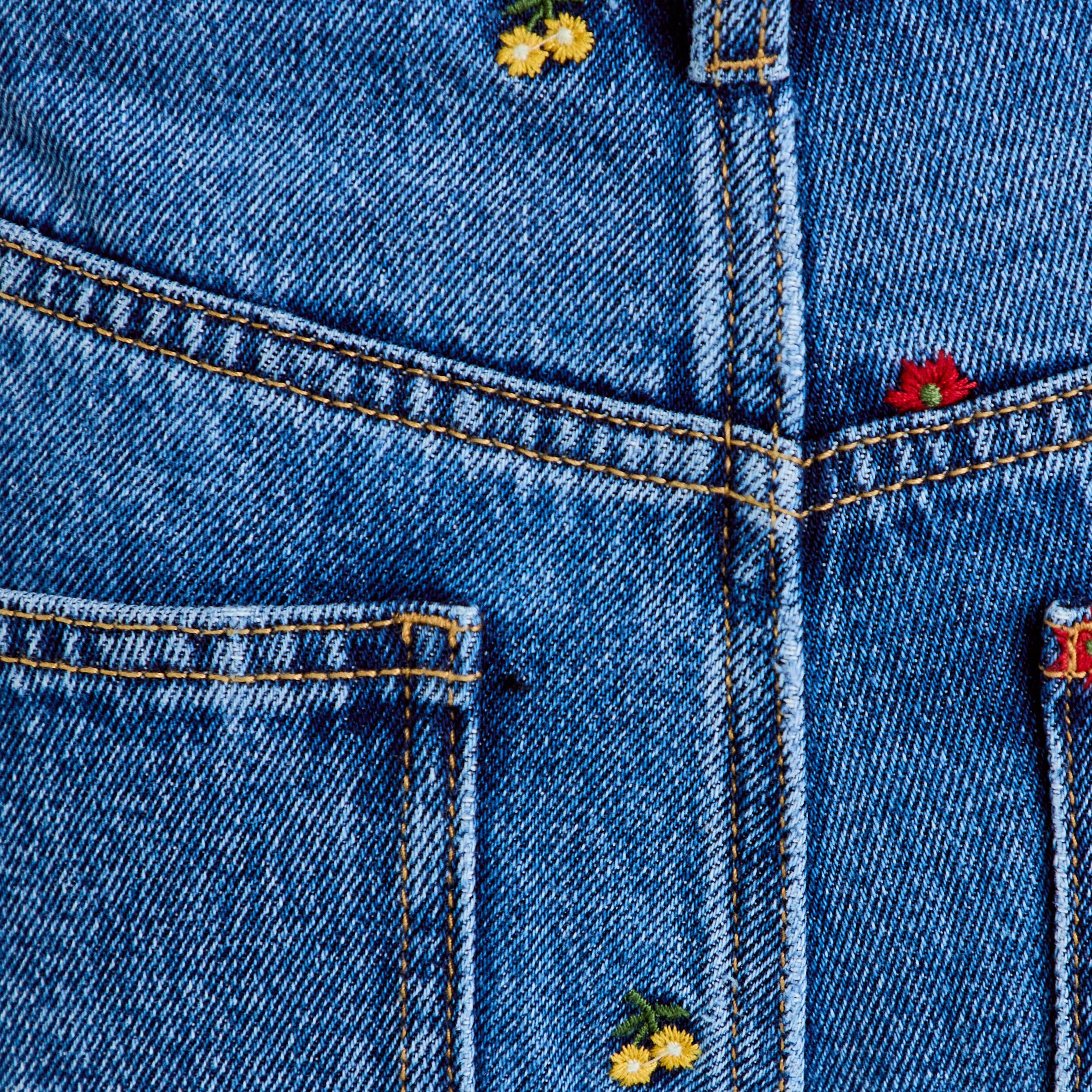 Jean barrel avec broderie bleu femme