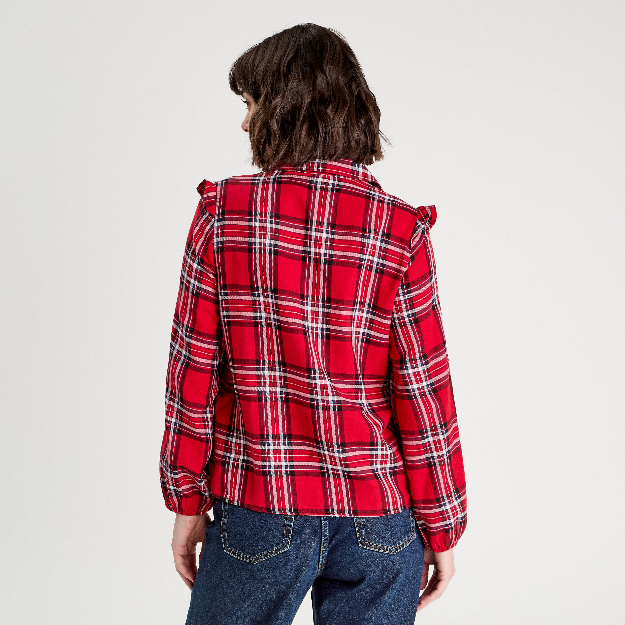 Blouse avec volants rouge femme