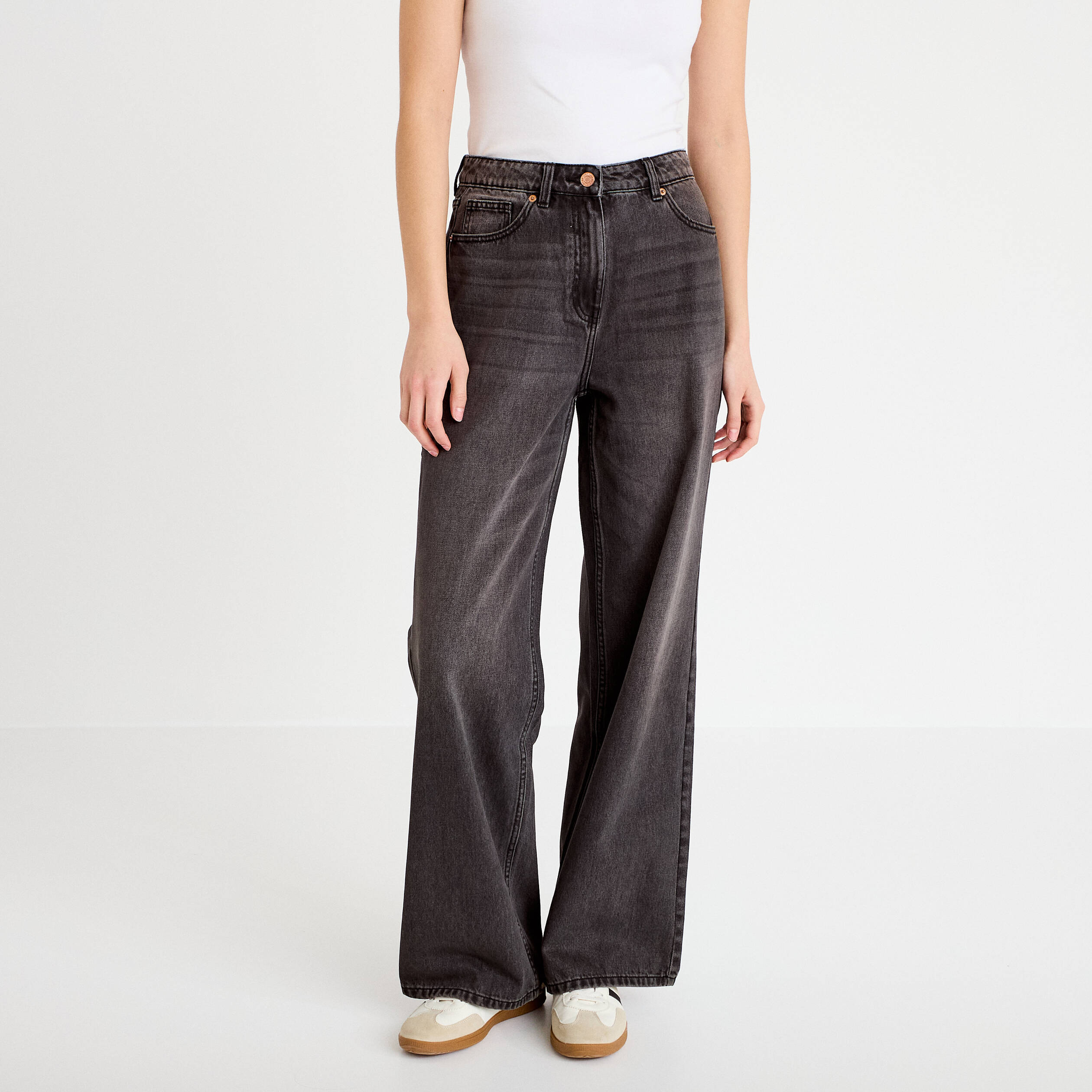 Jeans wide leg taille haute denim noir femme