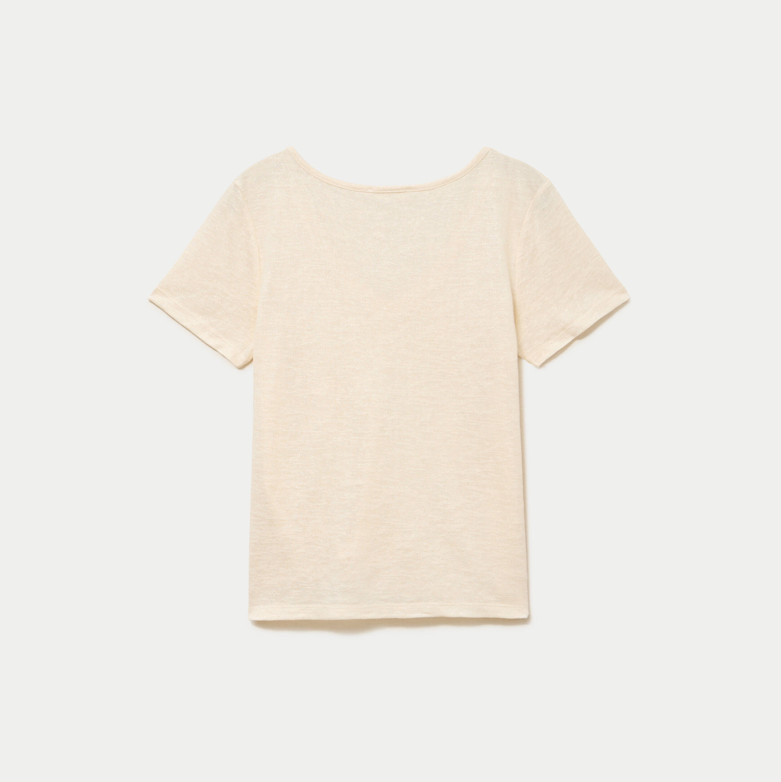 T-shirt col v dentelle manches courtes couleur or femme