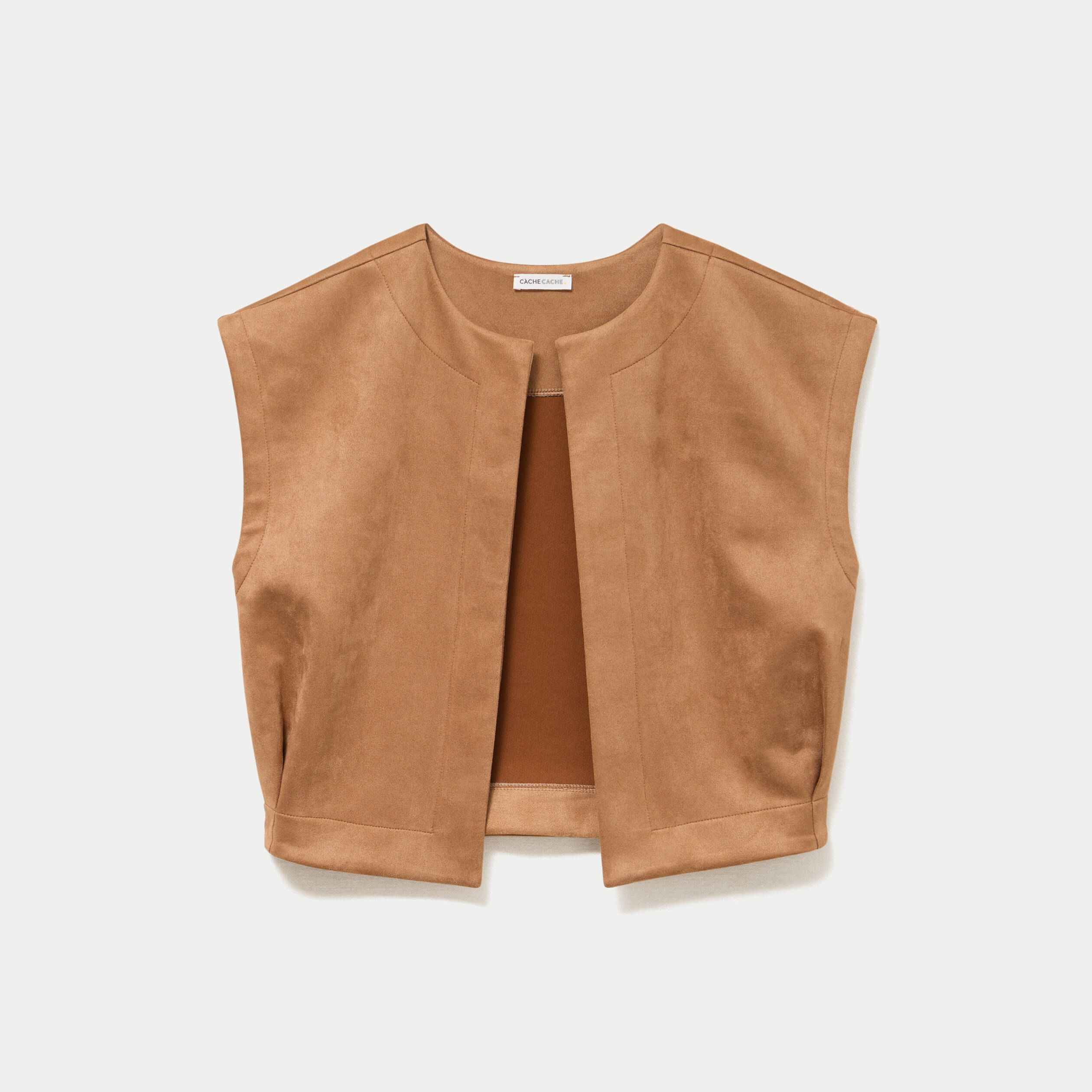 Veste sans manches col rond marron fonc&eacute; femme