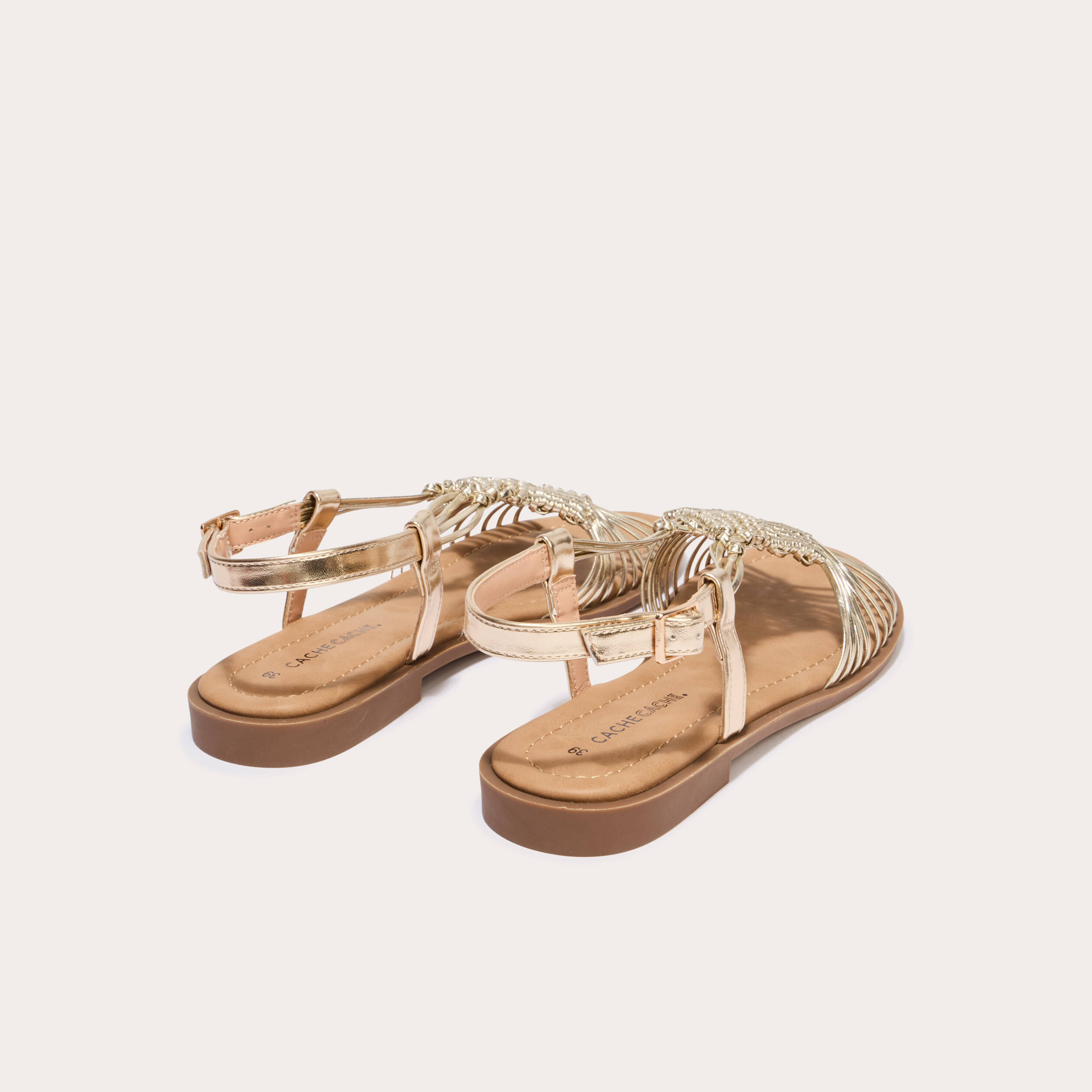 Sandales tress&eacute;es couleur or femme