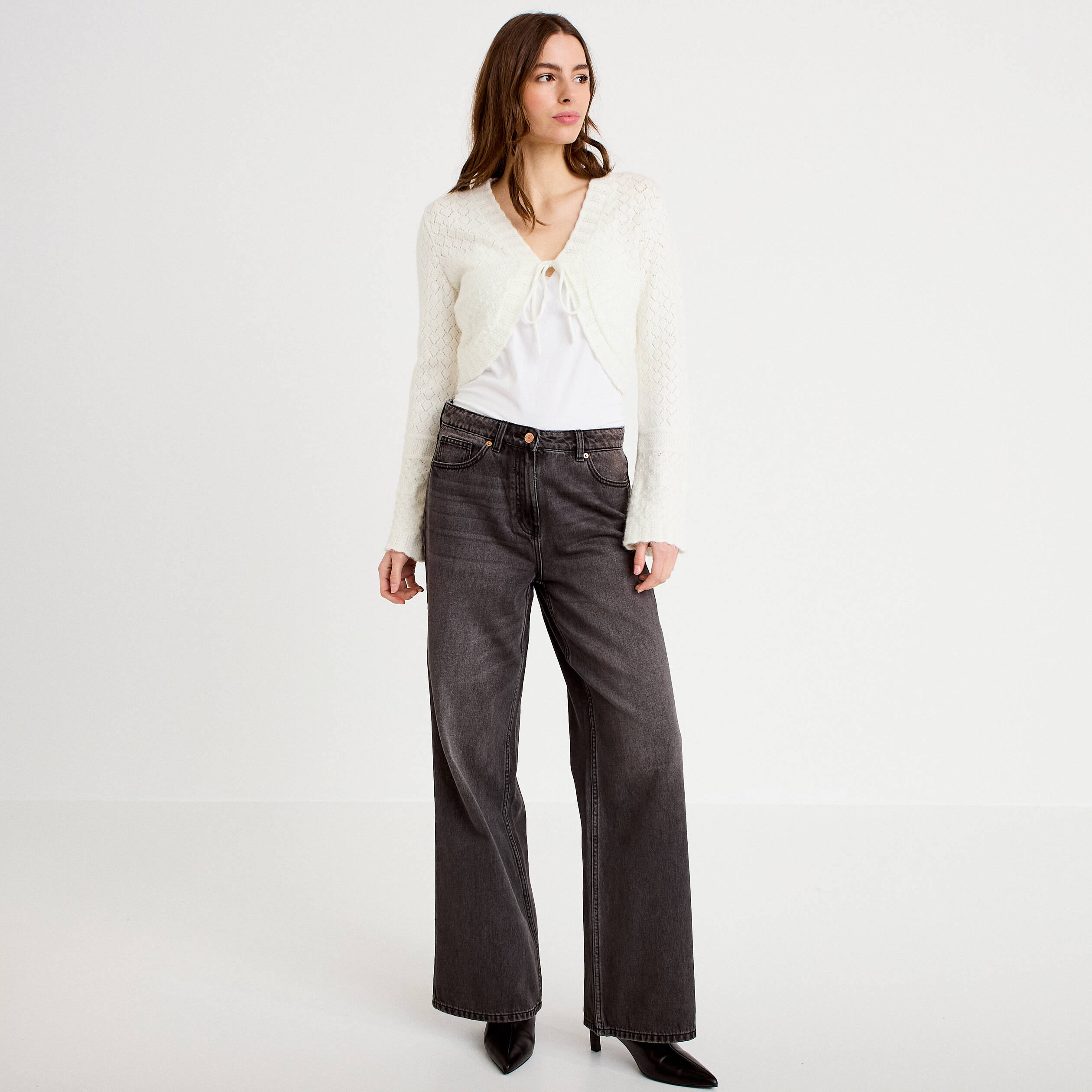 Gilet manches longues ecru femme
