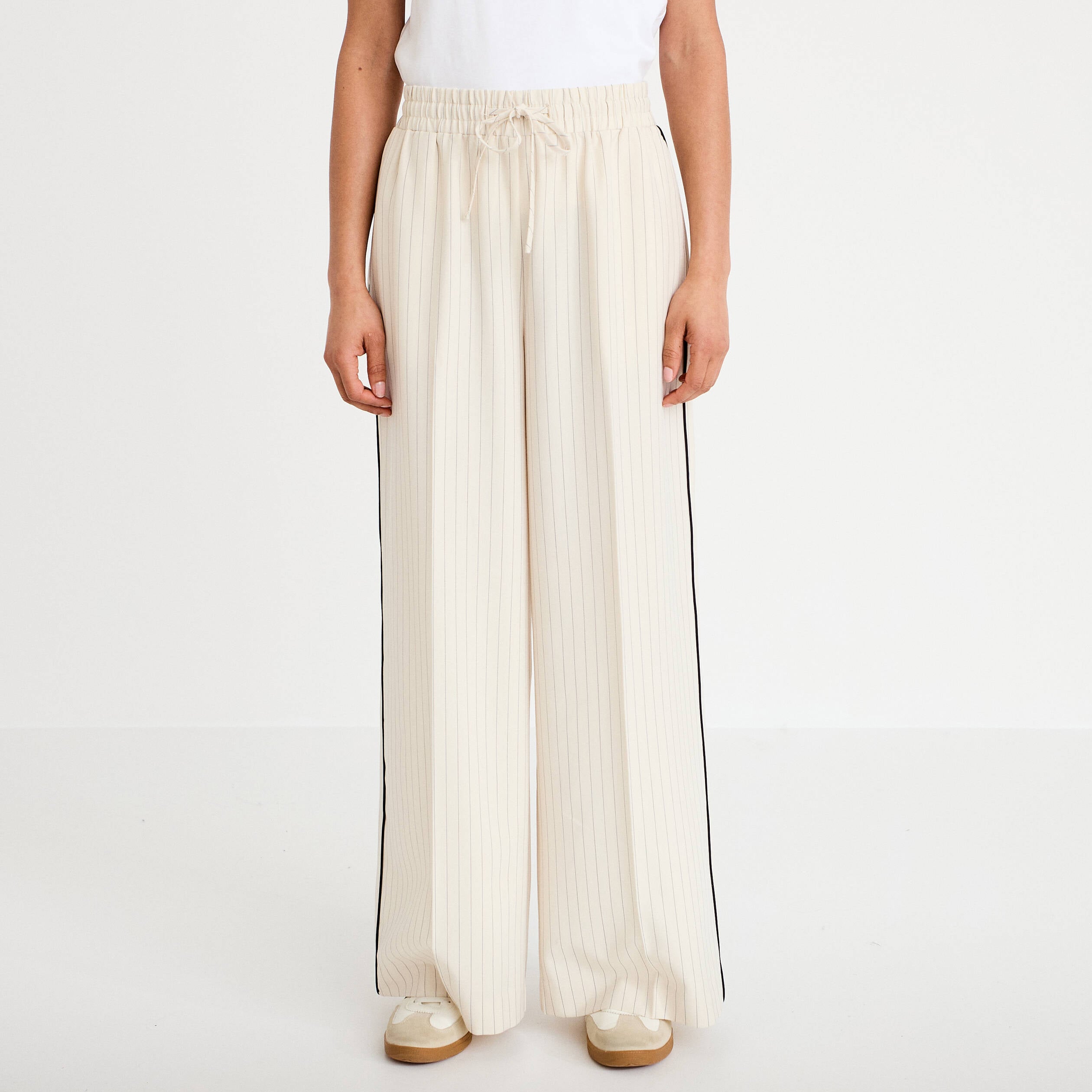 Pantalon large taille &eacute;lastiqu&eacute;e blanc femme
