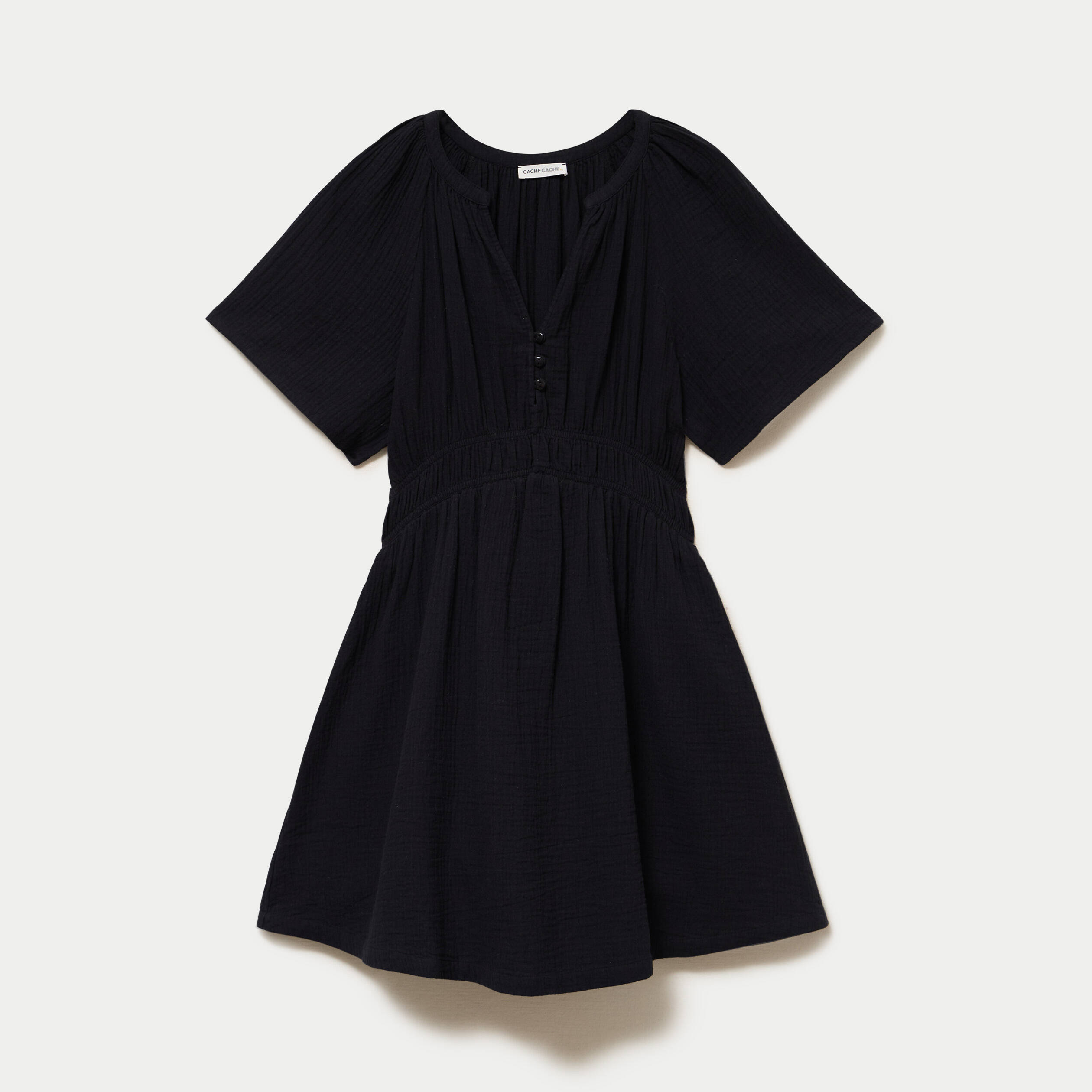 Robe courte &eacute;vas&eacute;e manches courtes noir femme