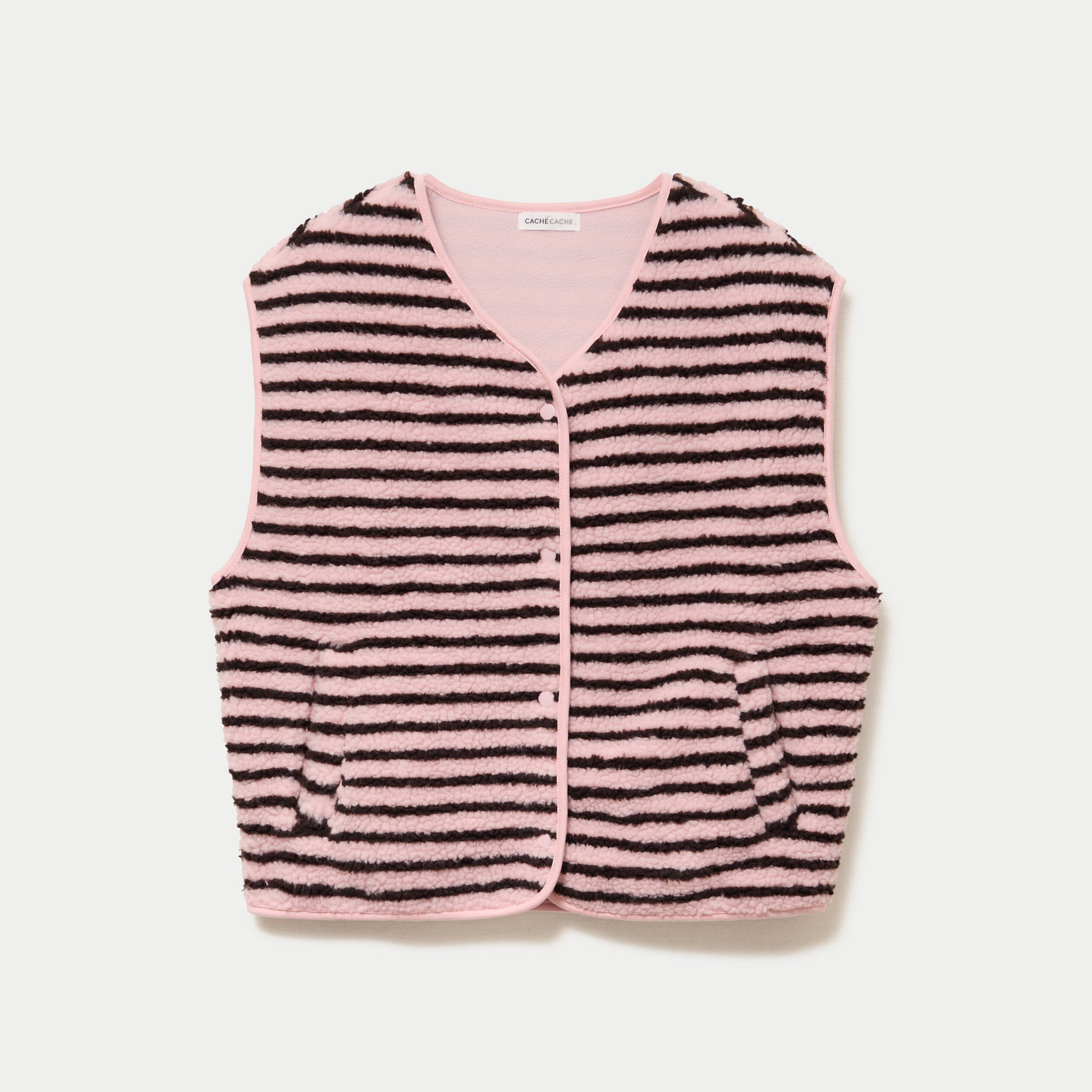 Gilet sans manches effet bouclette rose clair femme