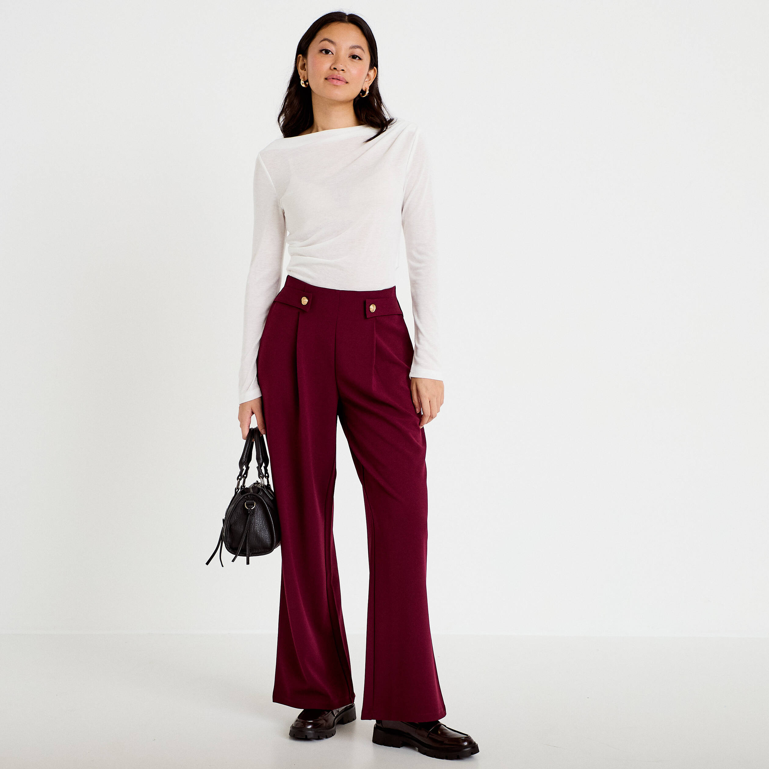 T-shirt col b&eacute;nitier manches longues ecru femme