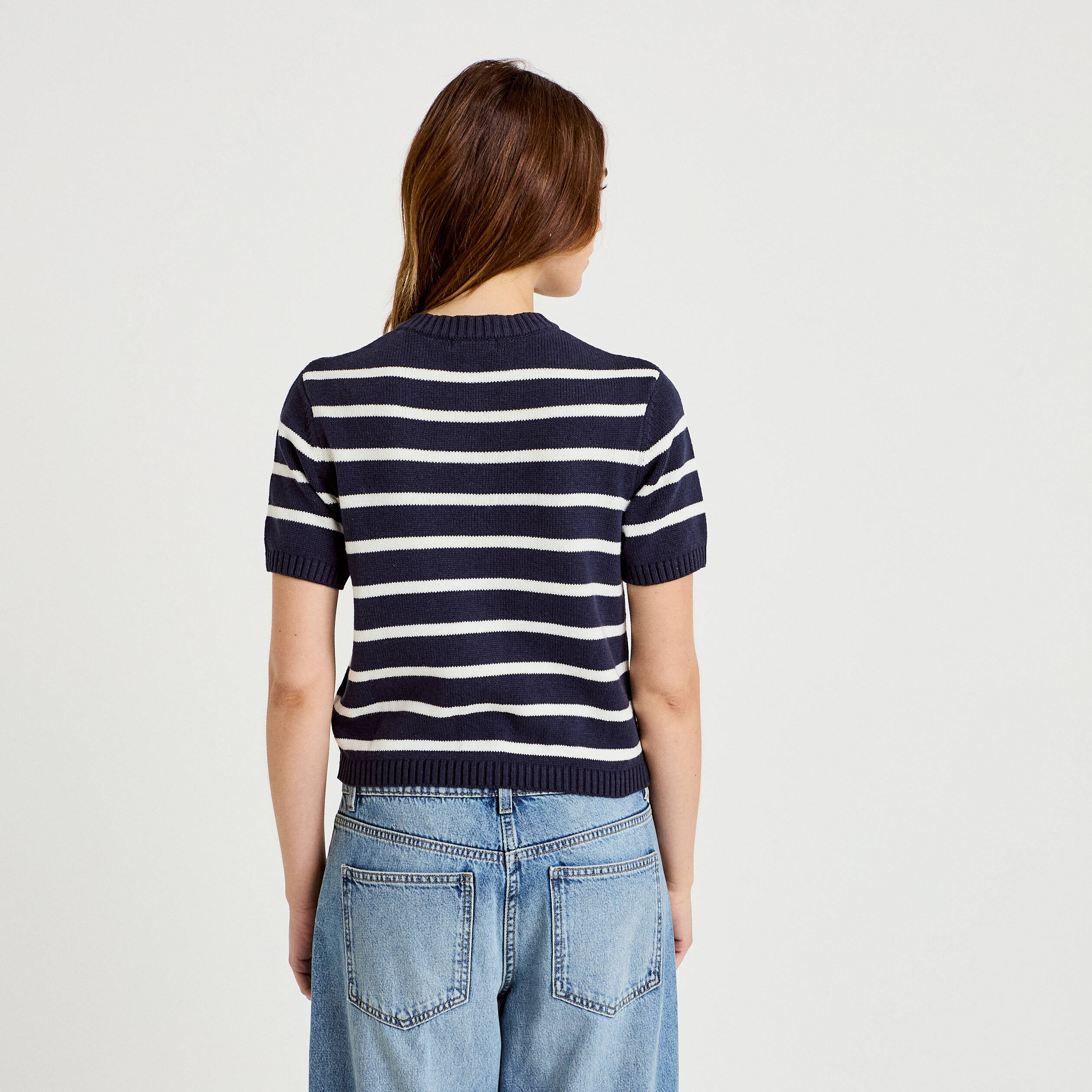 Gilet manches courtes bleu femme